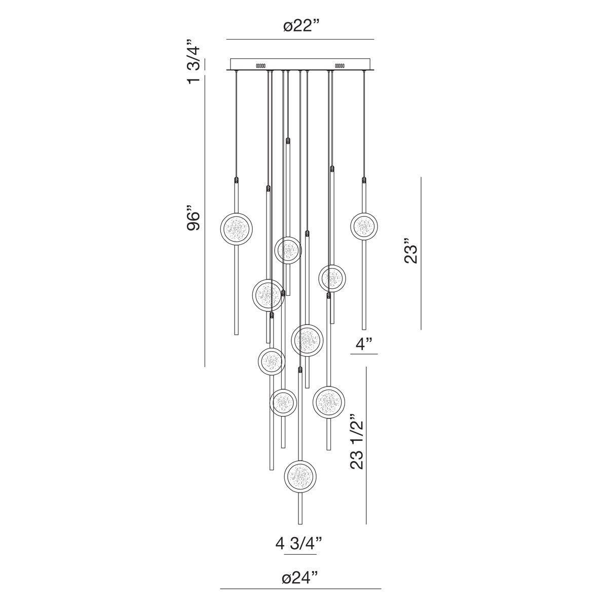 Eurofase Lighting Barletta 24" 10-Light Dimmable Integrated LED Black Round Chandelier With Black Anodized Aluminum Shades