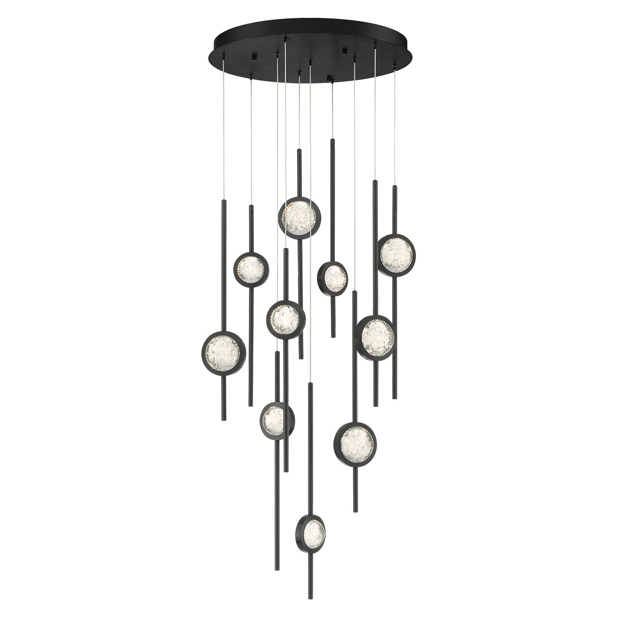 Eurofase Lighting Barletta 24" 10-Light Dimmable Integrated LED Black Round Chandelier With Black Anodized Aluminum Shades