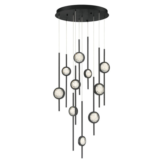 Eurofase Lighting Barletta 24" 10-Light Dimmable Integrated LED Black Round Chandelier With Black Anodized Aluminum Shades