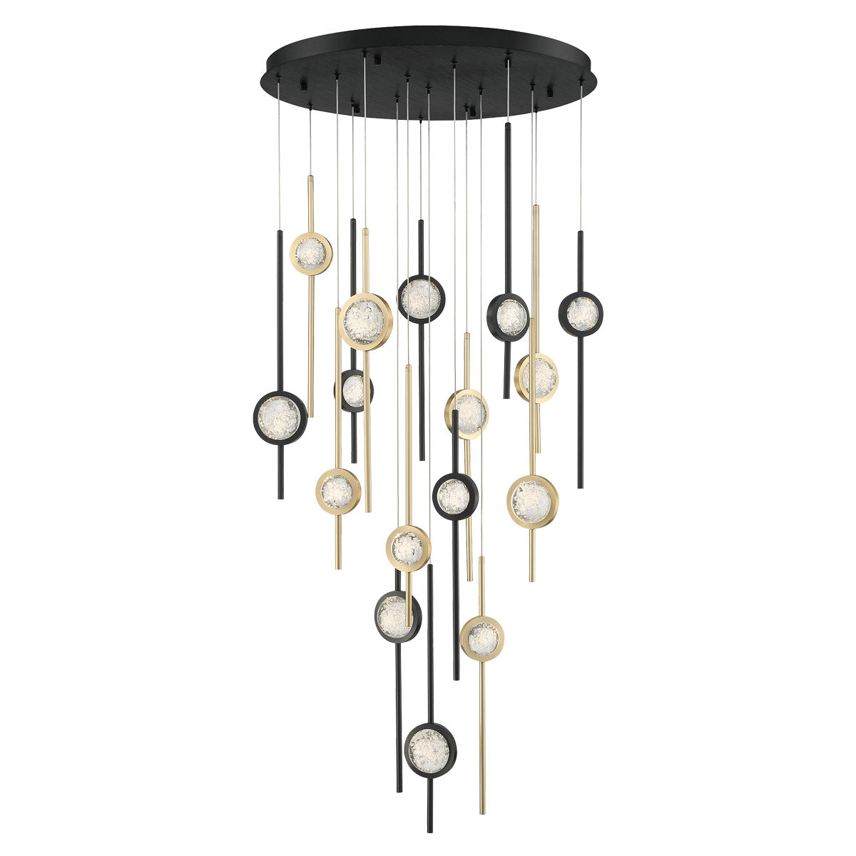 Eurofase Lighting Barletta 32" 16-Light Dimmable Integrated LED Black And Gold Round Chandelier With Black And Gold Anodized Aluminum Shades