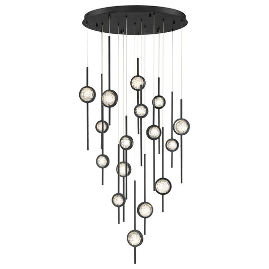 Eurofase Lighting Barletta 32" 16-Light Dimmable Integrated LED Black Round Chandelier With Black Anodized Aluminum Shades