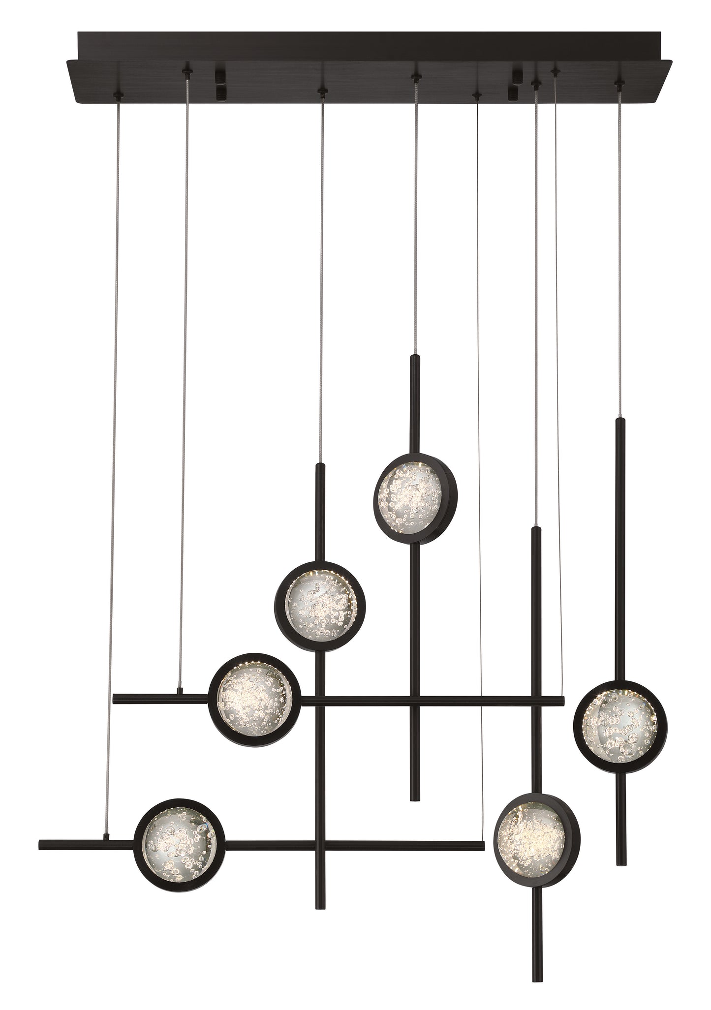 Eurofase Lighting Barletta 32" 6-Light Integrated LED Clear Glass Shade Anodized Black Multi Drop Chandelier