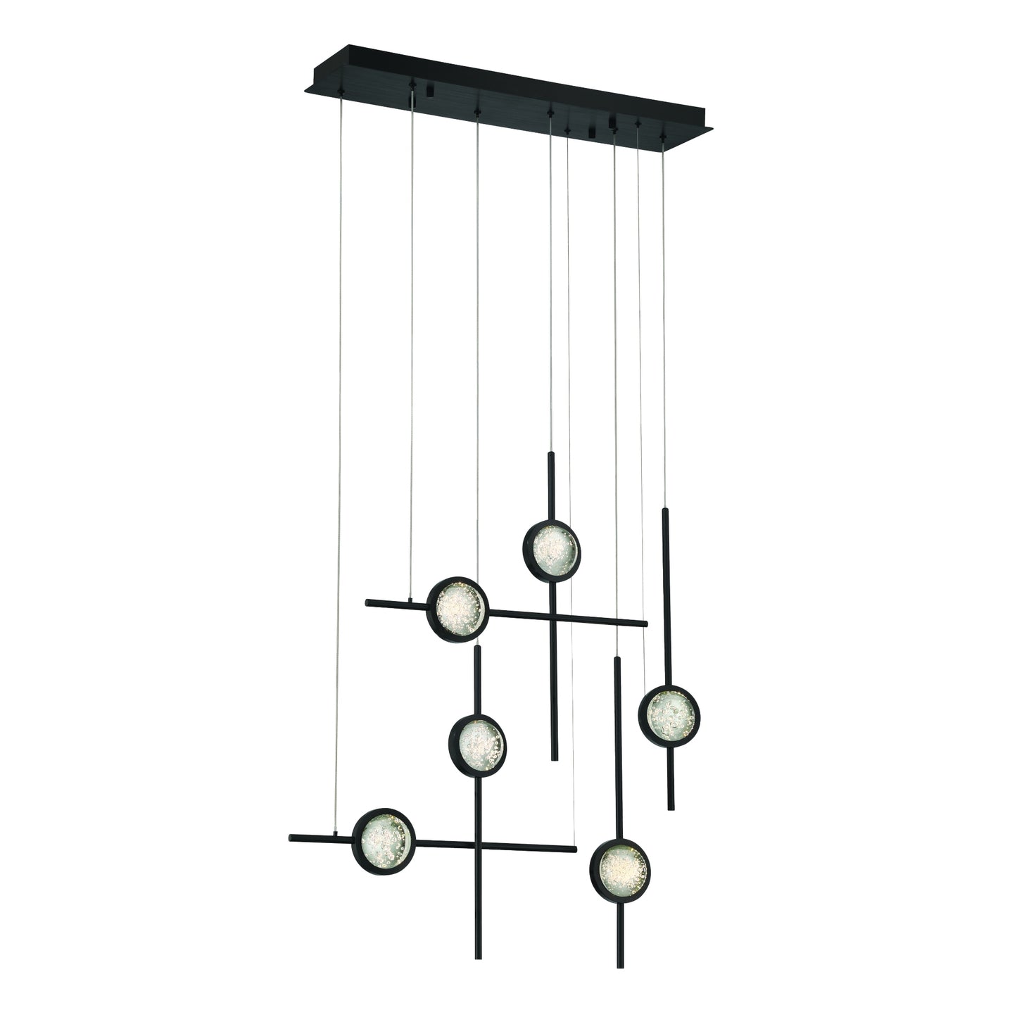 Eurofase Lighting Barletta 32" 6-Light Integrated LED Clear Glass Shade Anodized Black Multi Drop Chandelier