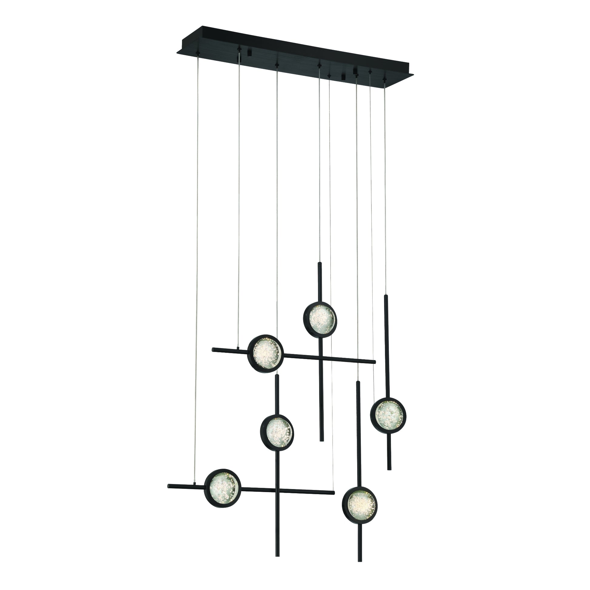 Eurofase Lighting Barletta 32" 6-Light Integrated LED Clear Glass Shade Anodized Black Multi Drop Chandelier