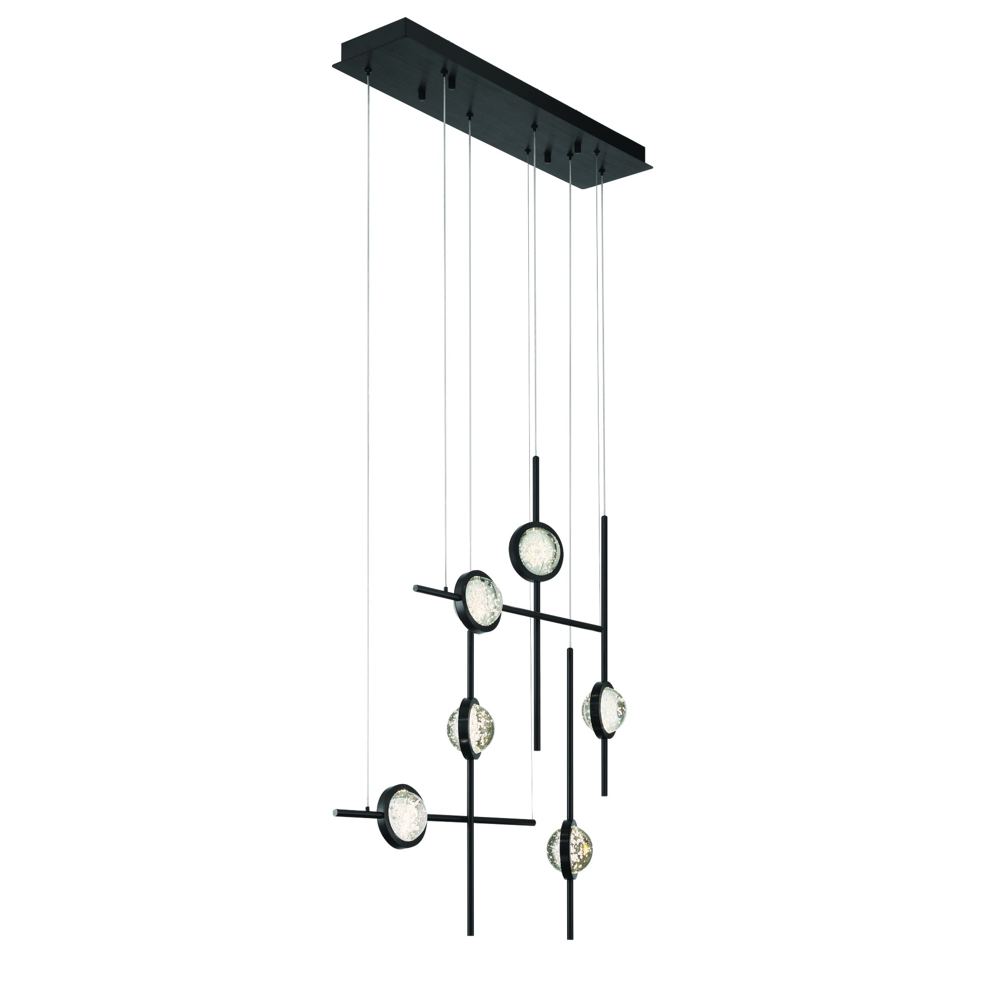 Eurofase Lighting Barletta 32" 6-Light Integrated LED Clear Glass Shade Anodized Black Multi Drop Chandelier