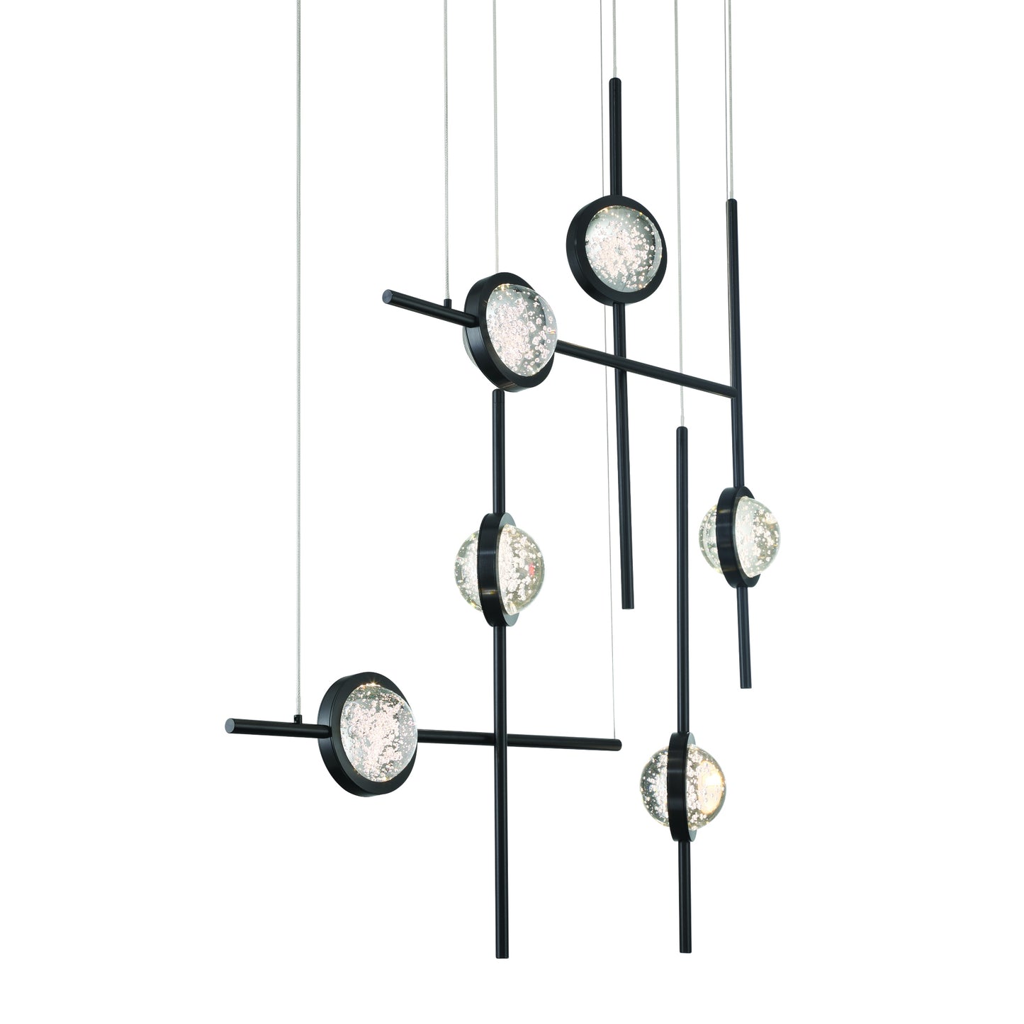 Eurofase Lighting Barletta 32" 6-Light Integrated LED Clear Glass Shade Anodized Black Multi Drop Chandelier