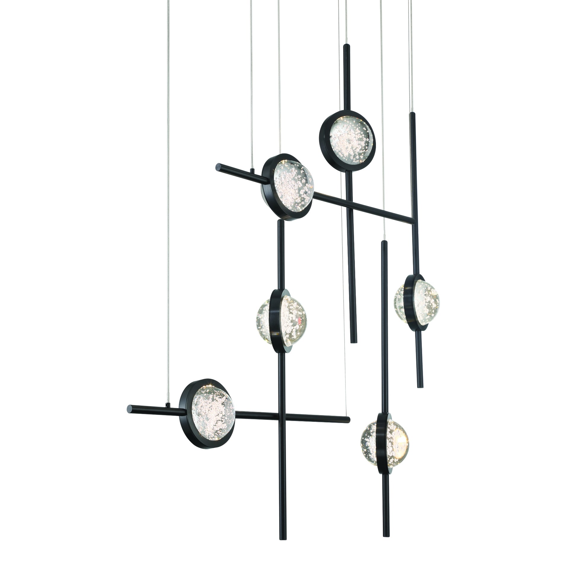 Eurofase Lighting Barletta 32" 6-Light Integrated LED Clear Glass Shade Anodized Black Multi Drop Chandelier
