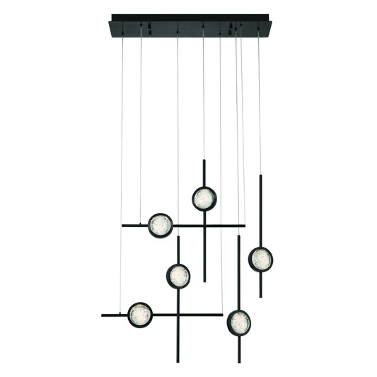 Eurofase Lighting Barletta 32" 6-Light Integrated LED Clear Glass Shade Anodized Black Multi Drop Chandelier