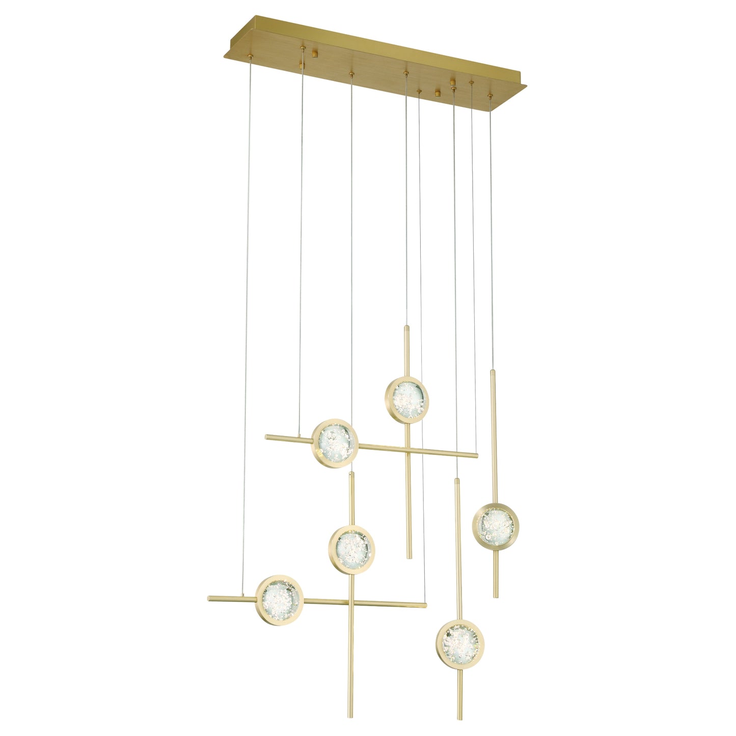 Eurofase Lighting Barletta 32" 6-Light Integrated LED Clear Glass Shade Anodized Gold Multi Drop Chandelier