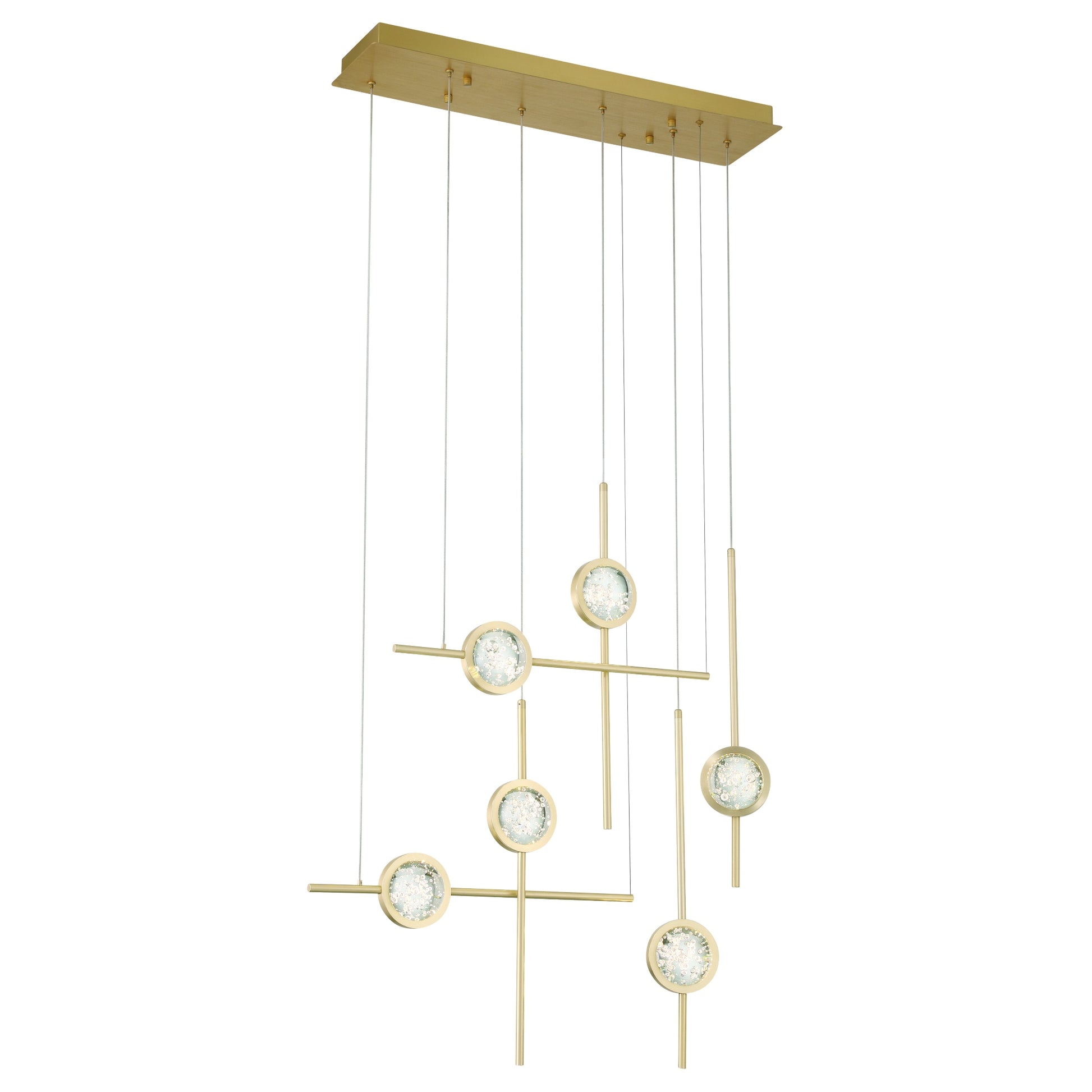 Eurofase Lighting Barletta 32" 6-Light Integrated LED Clear Glass Shade Anodized Gold Multi Drop Chandelier