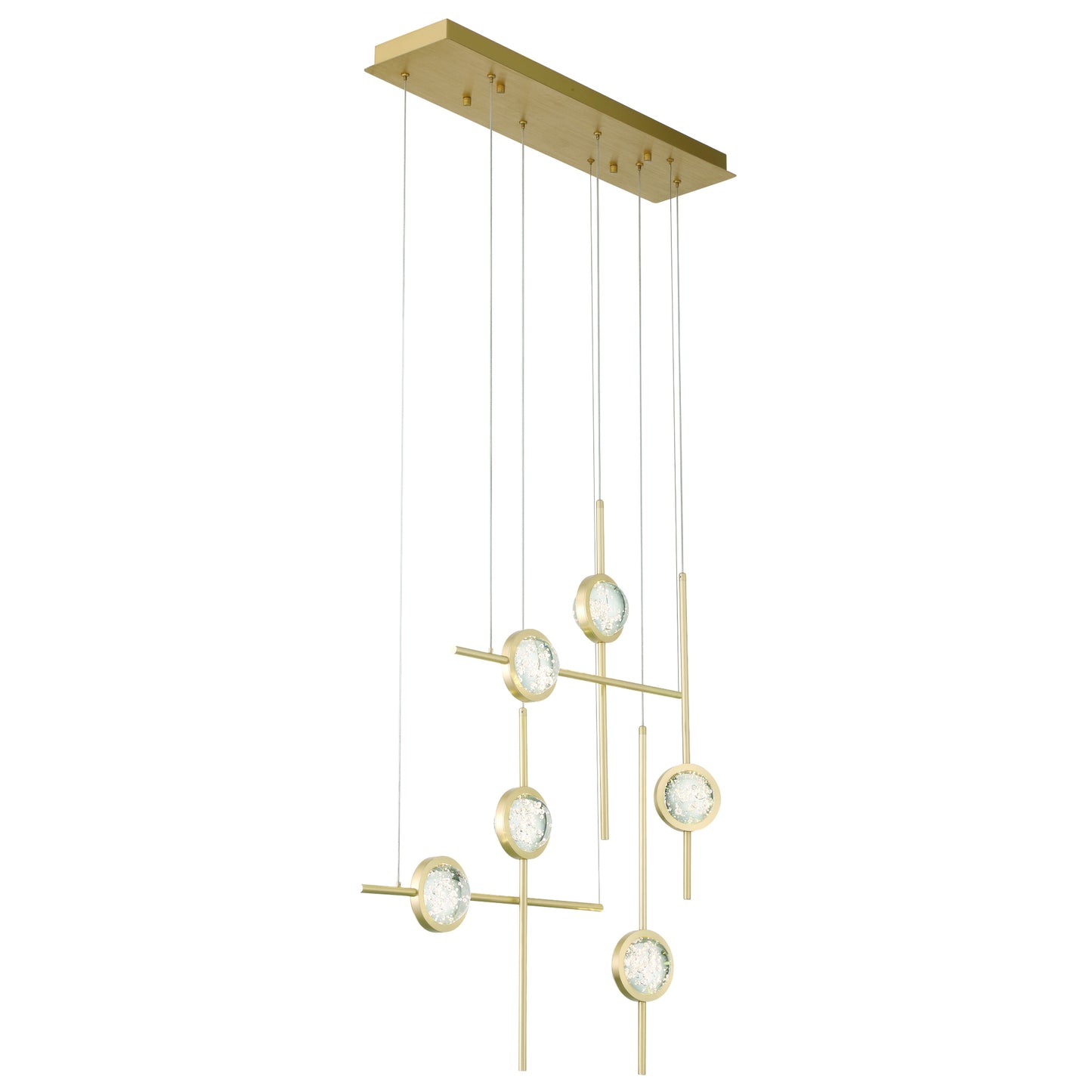 Eurofase Lighting Barletta 32" 6-Light Integrated LED Clear Glass Shade Anodized Gold Multi Drop Chandelier