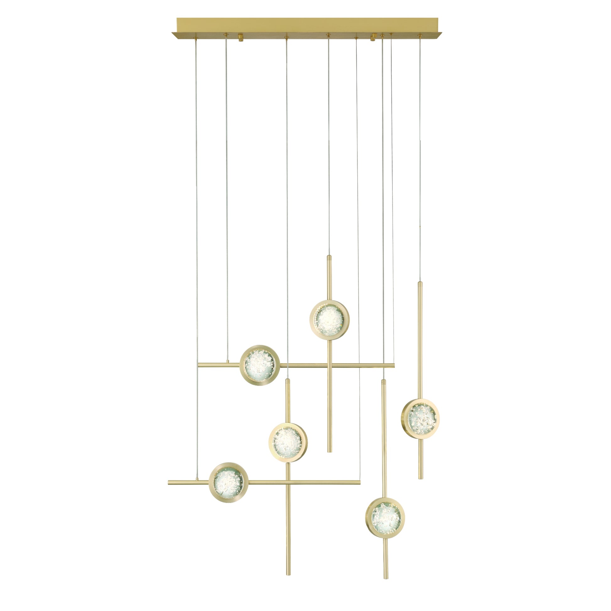 Eurofase Lighting Barletta 32" 6-Light Integrated LED Clear Glass Shade Anodized Gold Multi Drop Chandelier