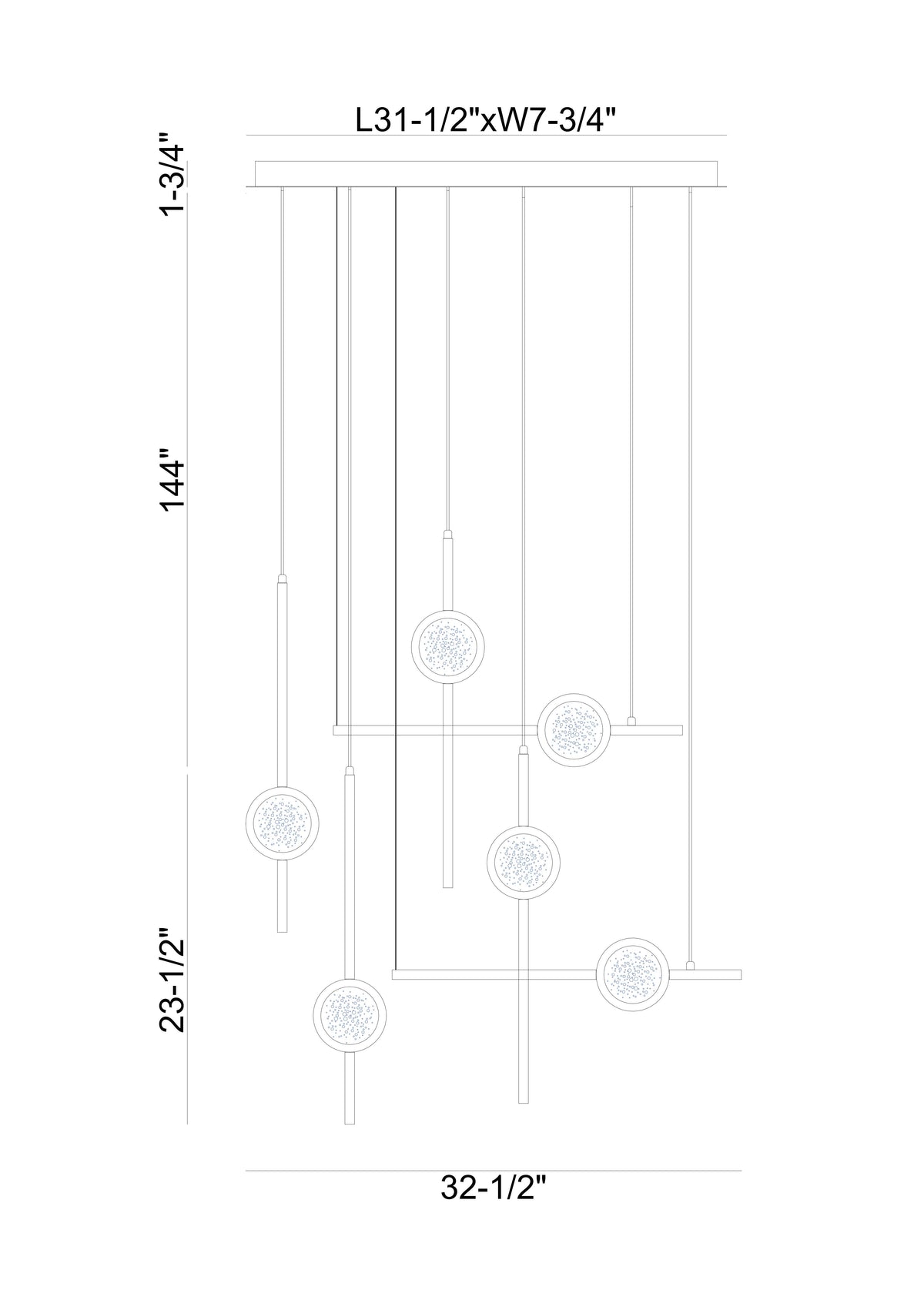 Eurofase Lighting Barletta 32" 6-Light Integrated LED Clear Glass Shade Anodized Black Multi Drop Chandelier