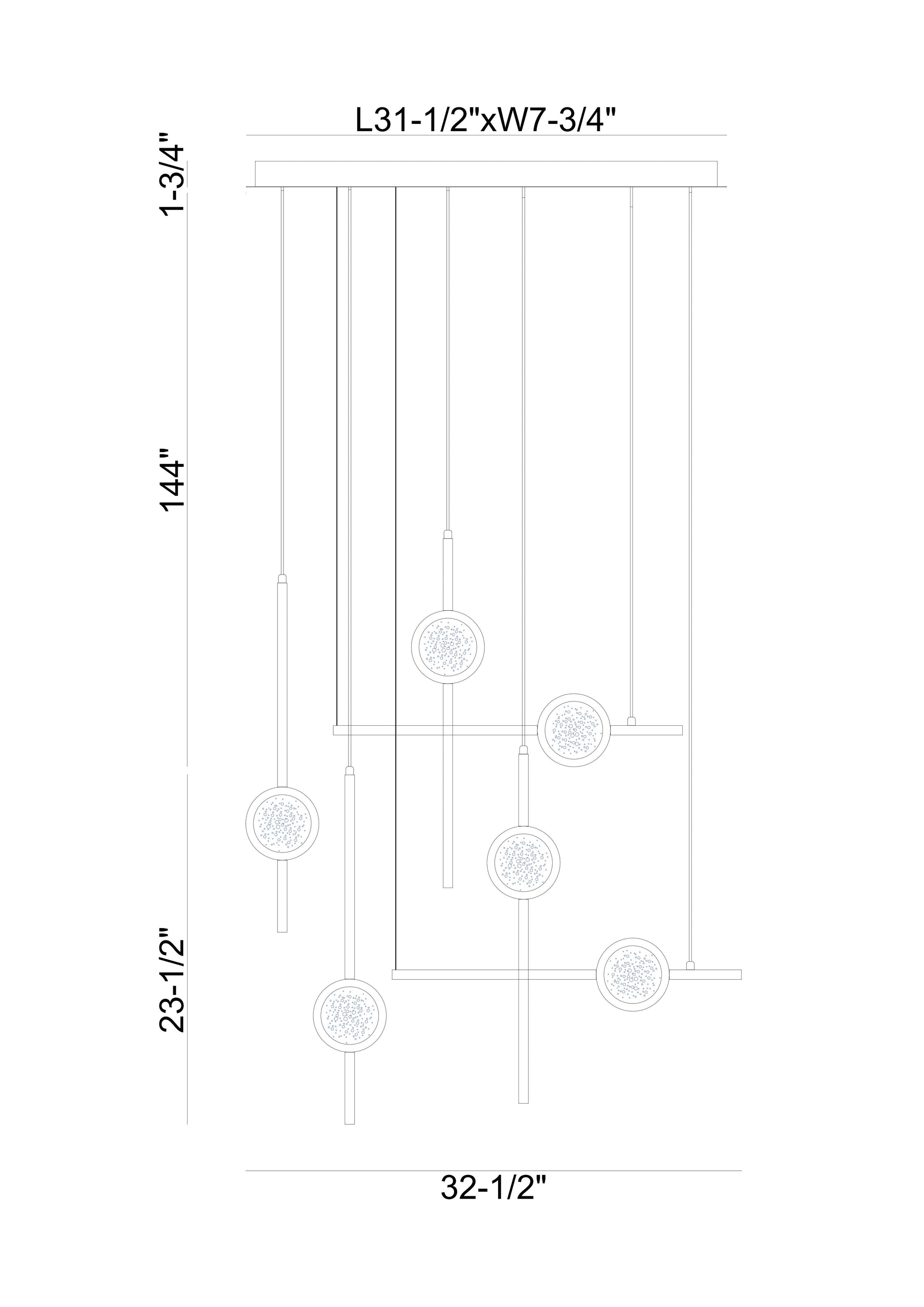 Eurofase Lighting Barletta 32" 6-Light Integrated LED Clear Glass Shade Anodized Black Multi Drop Chandelier