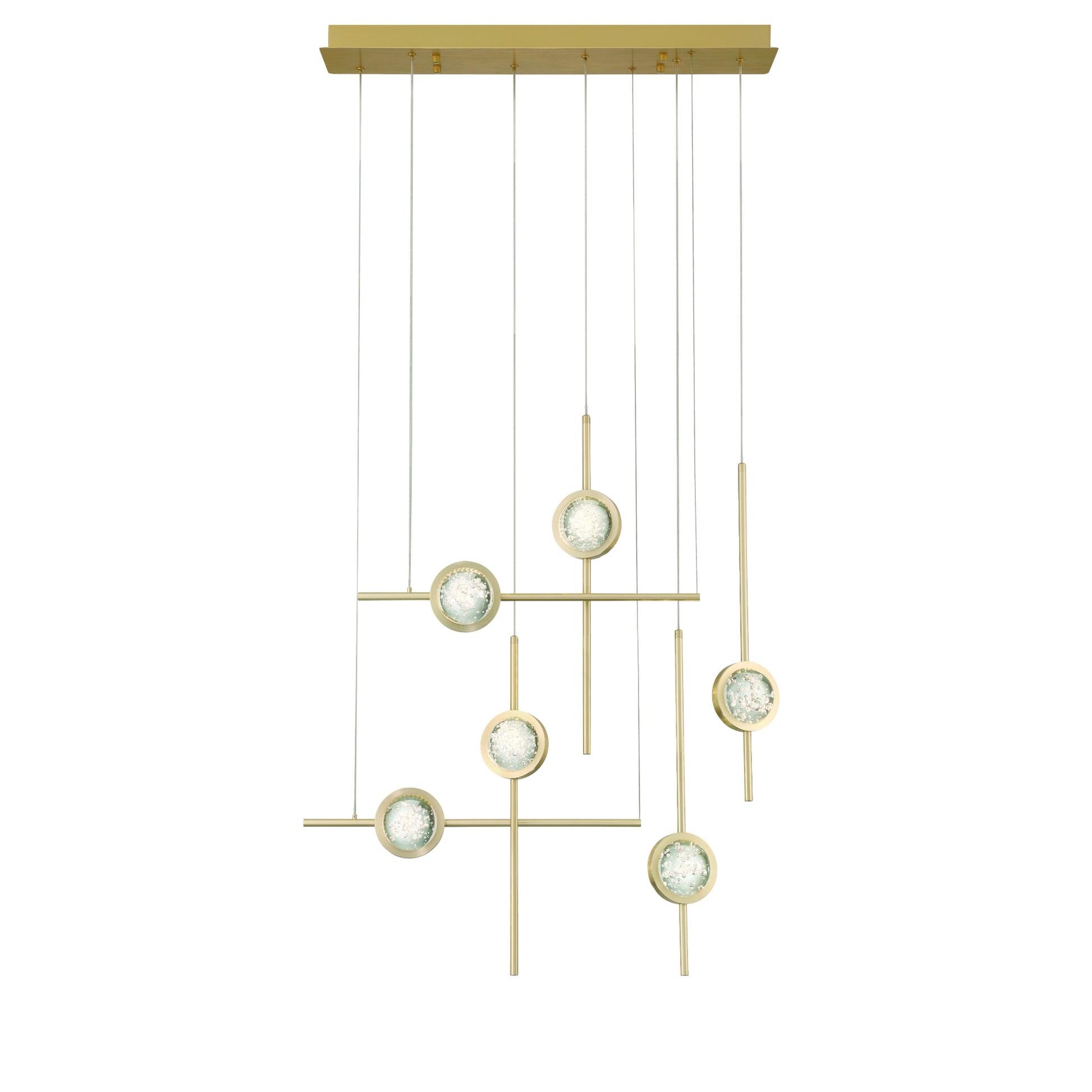 Eurofase Lighting Barletta 32" 6-Light Integrated LED Clear Glass Shade Anodized Gold Multi Drop Chandelier