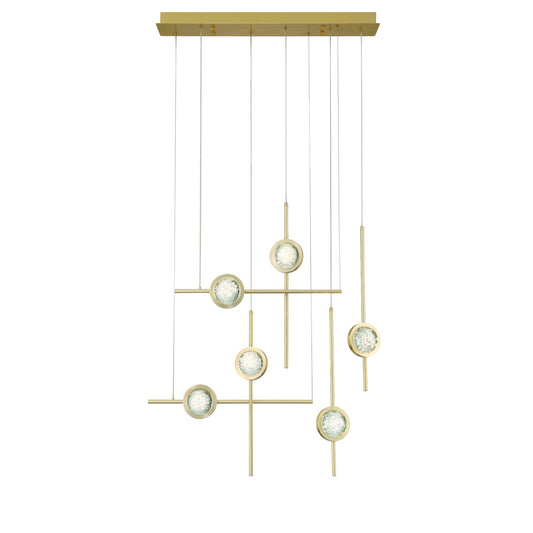 Eurofase Lighting Barletta 32" 6-Light Integrated LED Clear Glass Shade Anodized Gold Multi Drop Chandelier