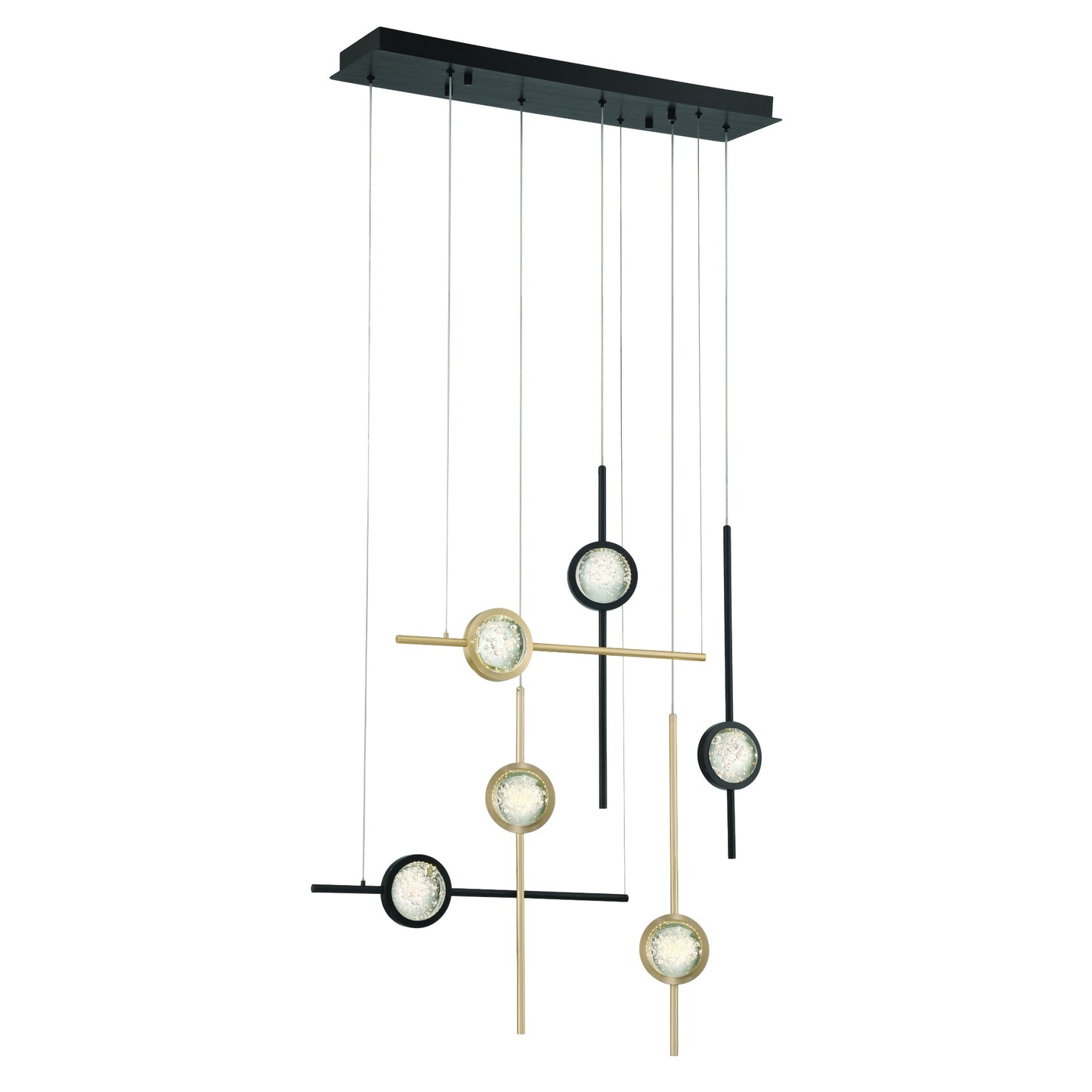 Eurofase Lighting Barletta 32" 6-Light Integrated LED Clear Glass Shade Anodized Gold and Black Multi Drop Chandelier