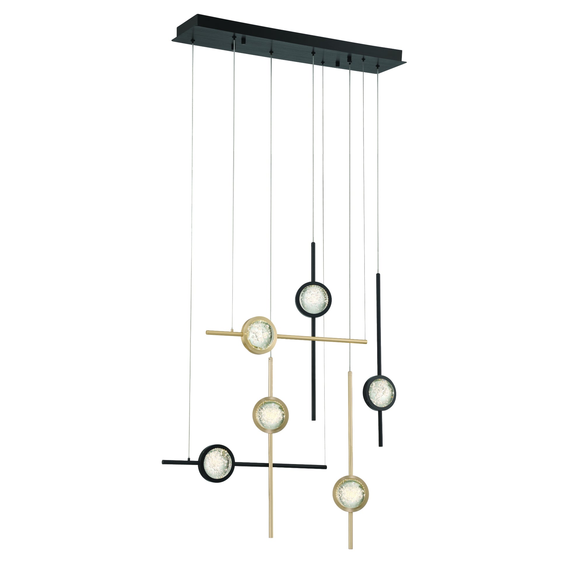 Eurofase Lighting Barletta 32" 6-Light Integrated LED Clear Glass Shade Anodized Gold and Black Multi Drop Chandelier