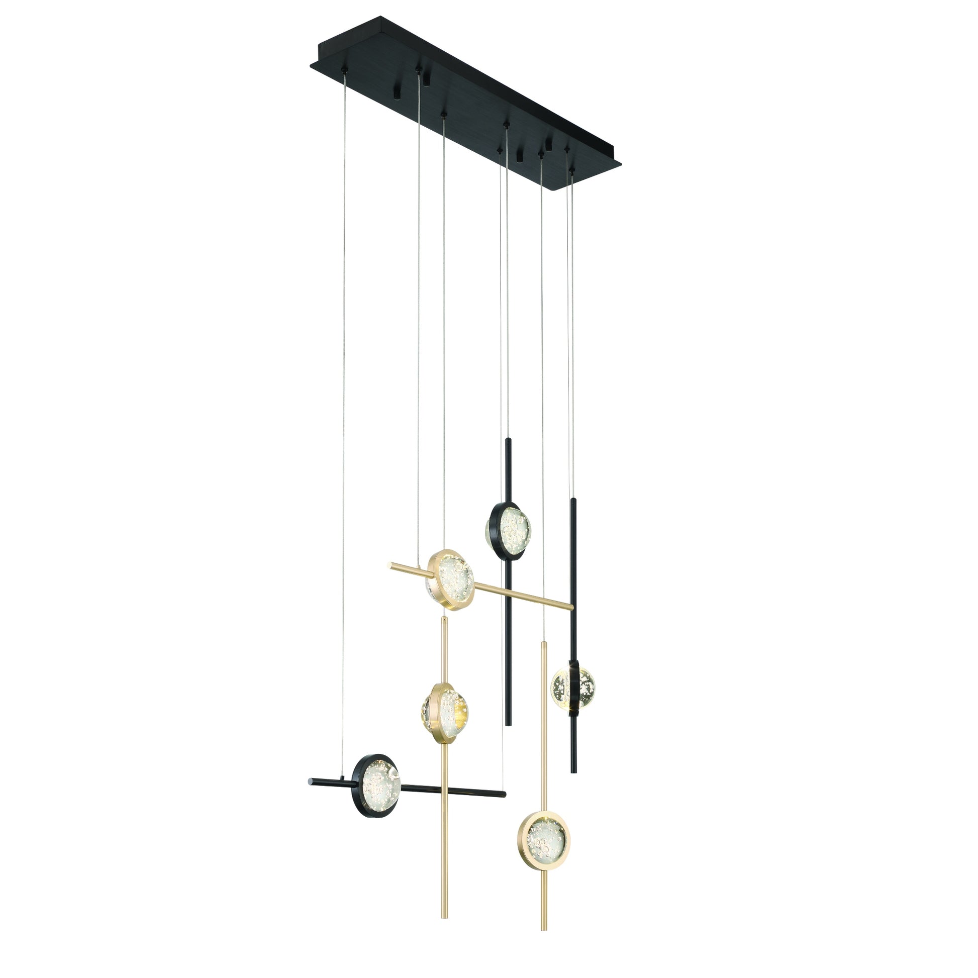 Eurofase Lighting Barletta 32" 6-Light Integrated LED Clear Glass Shade Anodized Gold and Black Multi Drop Chandelier
