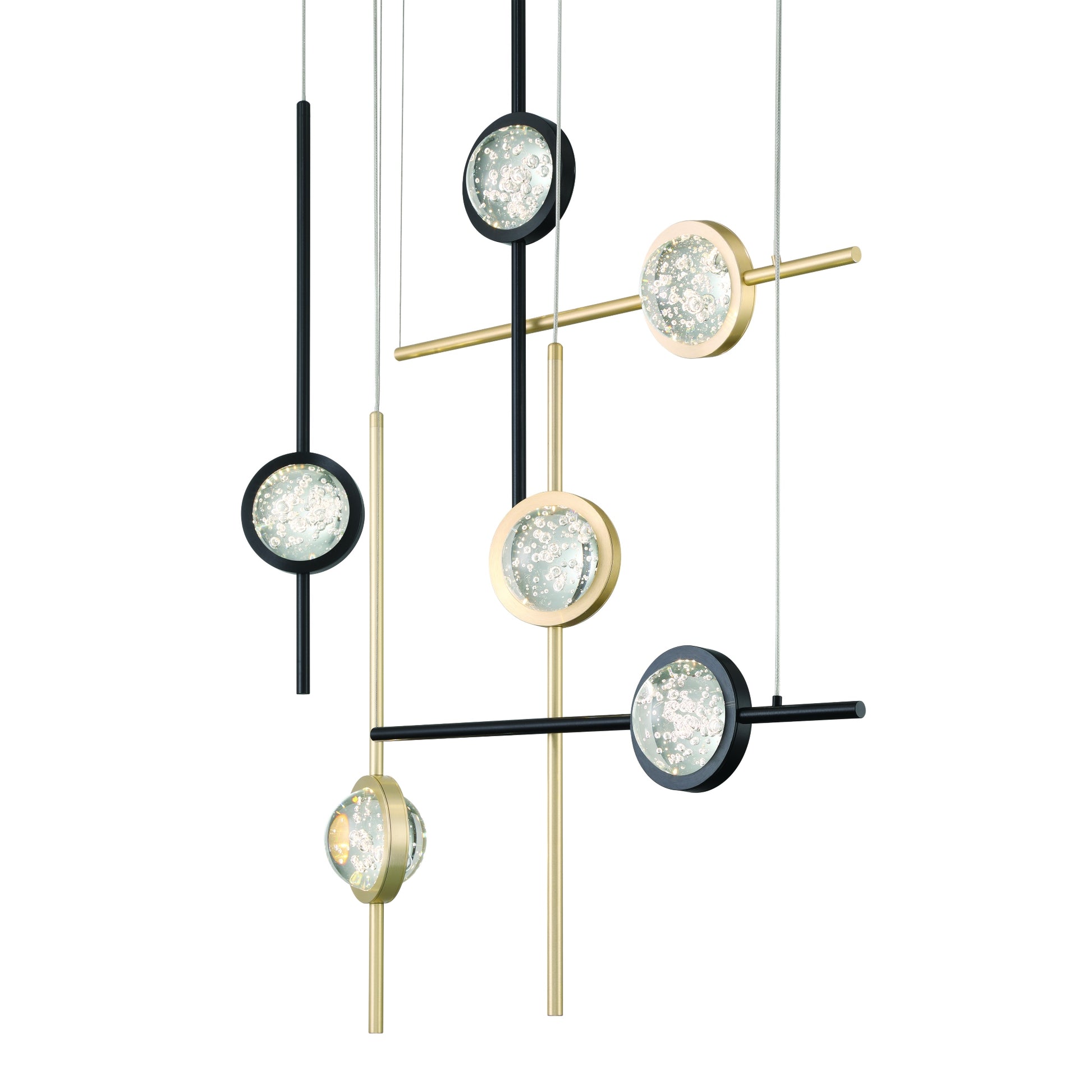 Eurofase Lighting Barletta 32" 6-Light Integrated LED Clear Glass Shade Anodized Gold and Black Multi Drop Chandelier