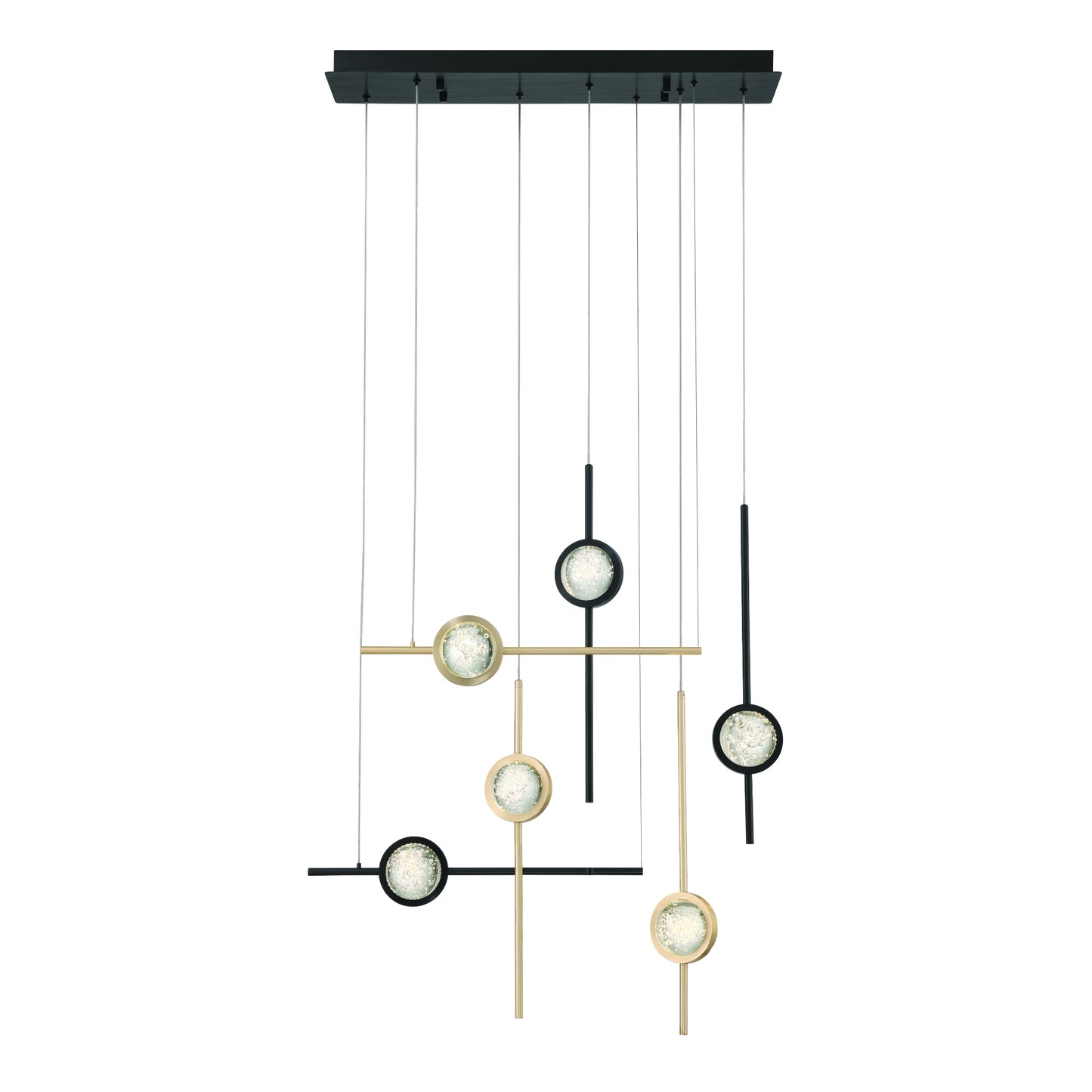 Eurofase Lighting Barletta 32" 6-Light Integrated LED Clear Glass Shade Anodized Gold and Black Multi Drop Chandelier