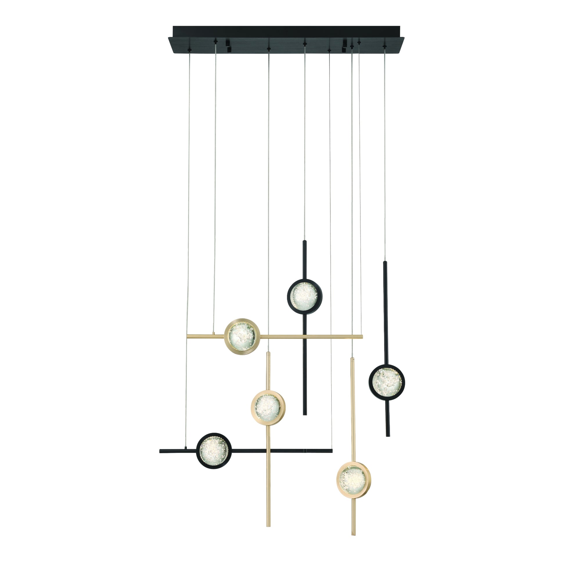 Eurofase Lighting Barletta 32" 6-Light Integrated LED Clear Glass Shade Anodized Gold and Black Multi Drop Chandelier