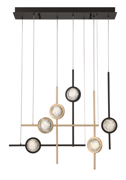 Eurofase Lighting Barletta 32" 6-Light Integrated LED Clear Glass Shade Anodized Gold and Black Multi Drop Chandelier