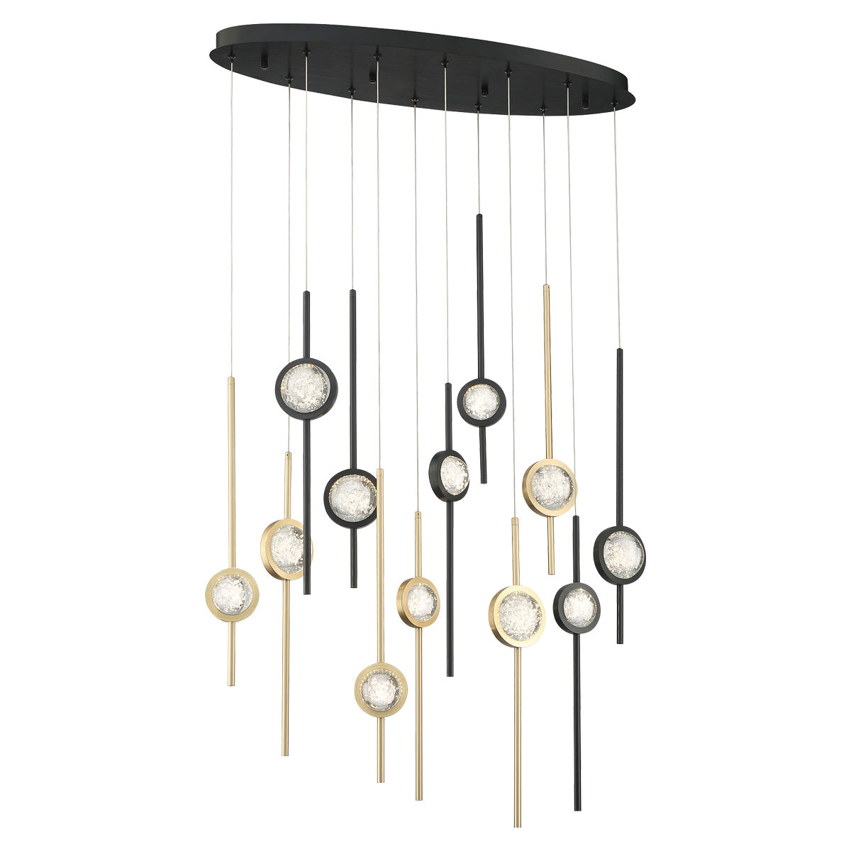 Eurofase Lighting Barletta 38" 12-Light Dimmable Integrated LED Black And Gold Oval Chandelier With Black And Gold Anodized Aluminum Shades