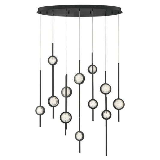 Eurofase Lighting Barletta 38" 12-Light Dimmable Integrated LED Black Oval Chandelier With Black Anodized Aluminum Shades