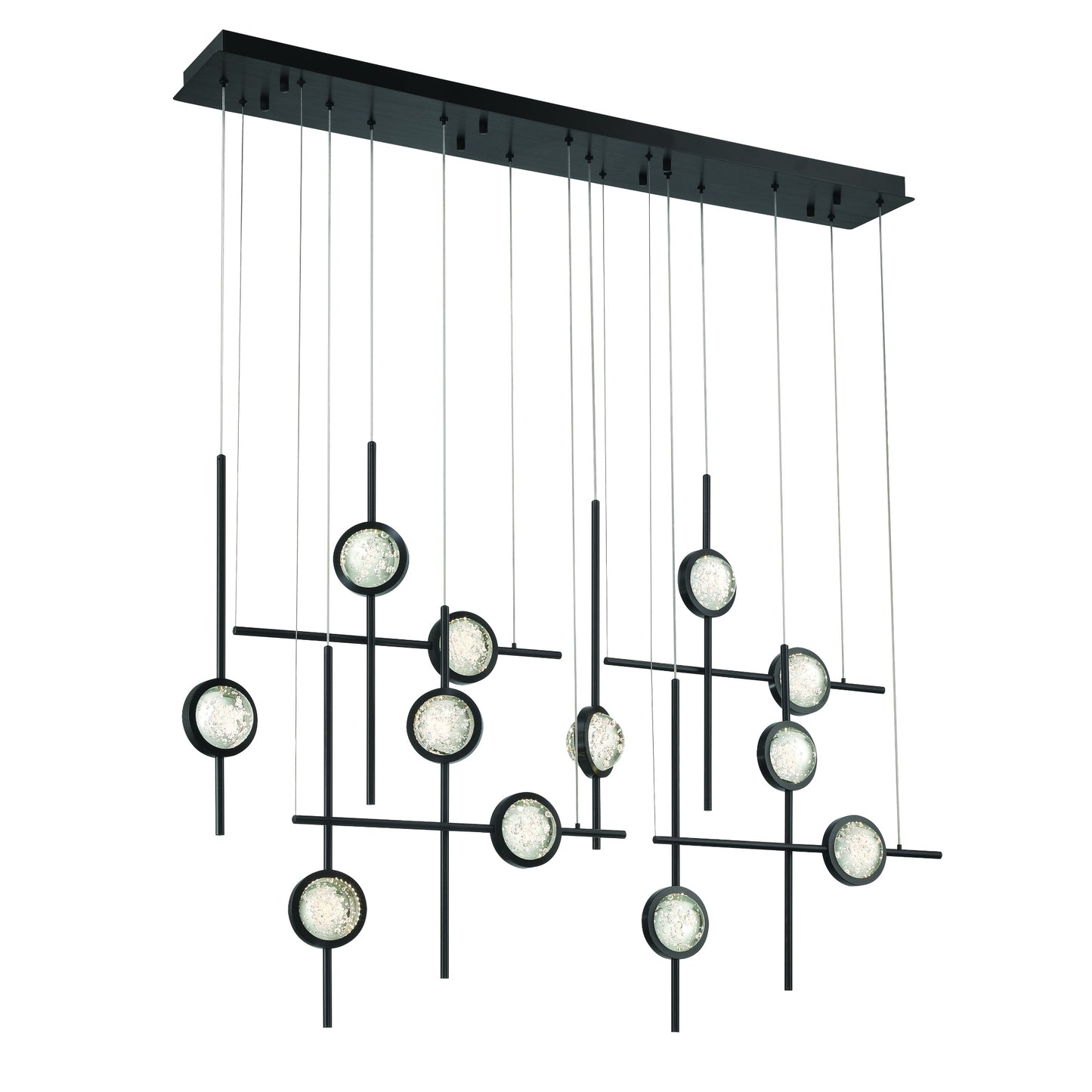 Eurofase Lighting Barletta 53" 12-Light Integrated LED Clear Glass Shade Anodized Black Grand Chandelier
