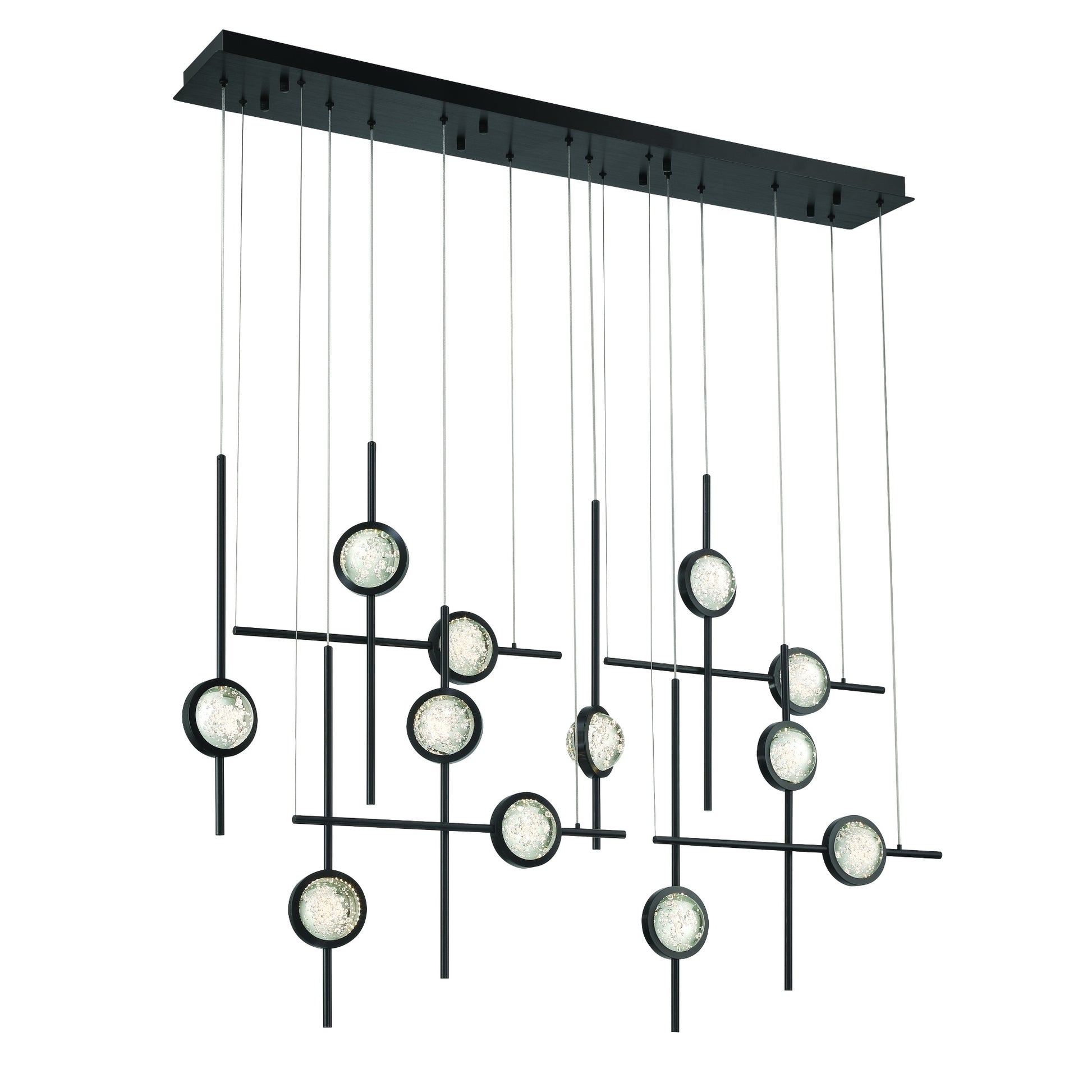 Eurofase Lighting Barletta 53" 12-Light Integrated LED Clear Glass Shade Anodized Black Grand Chandelier
