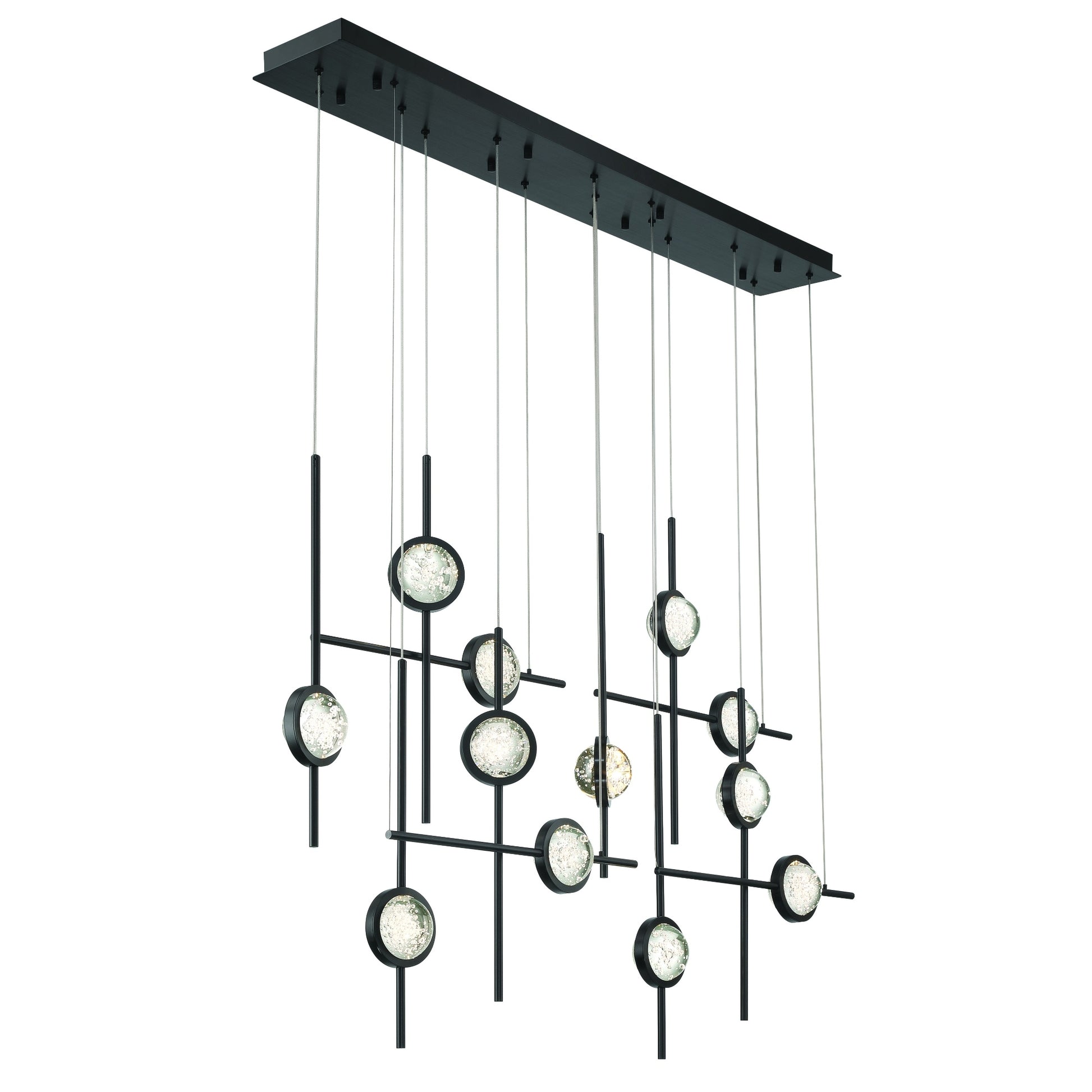 Eurofase Lighting Barletta 53" 12-Light Integrated LED Clear Glass Shade Anodized Black Grand Chandelier