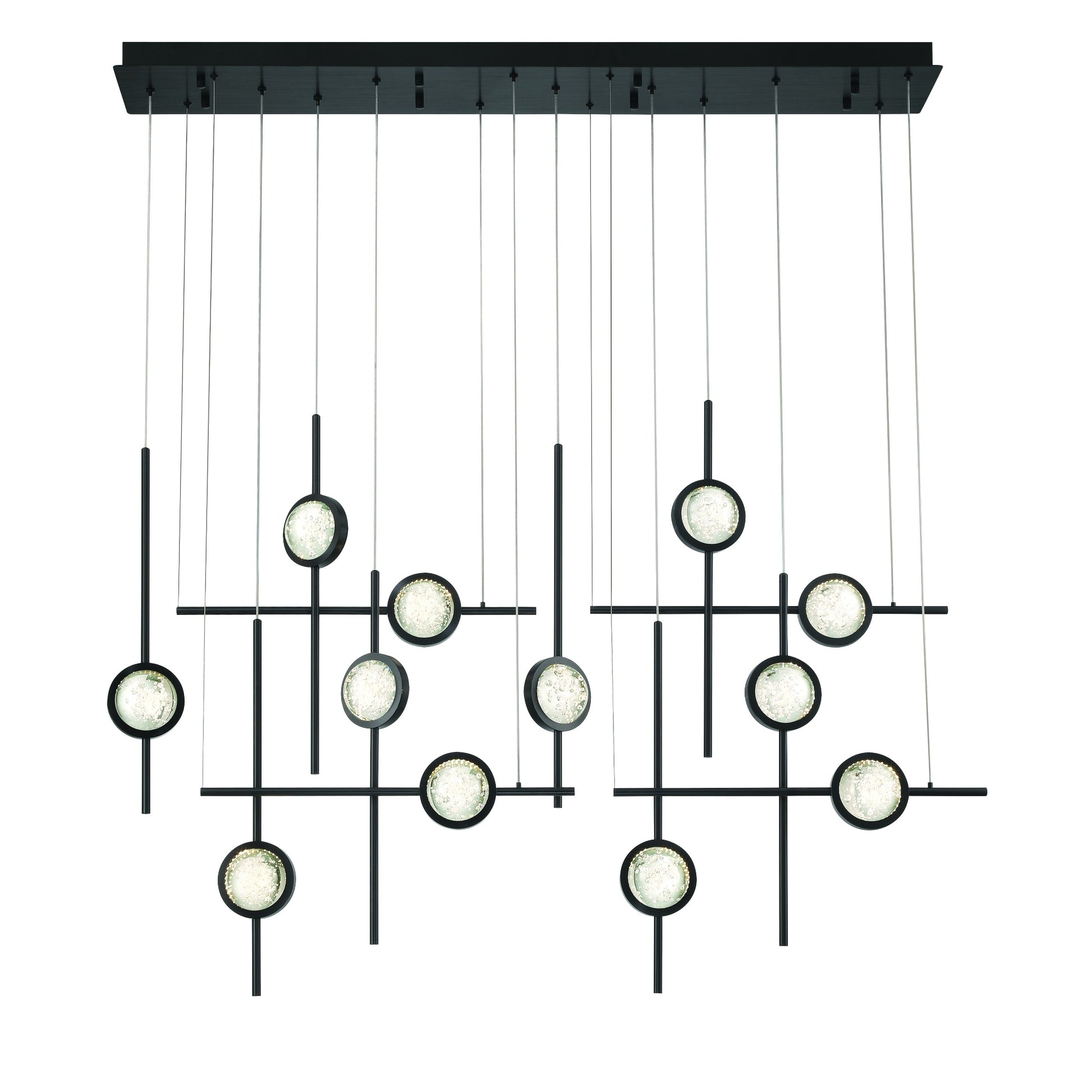 Eurofase Lighting Barletta 53" 12-Light Integrated LED Clear Glass Shade Anodized Black Grand Chandelier