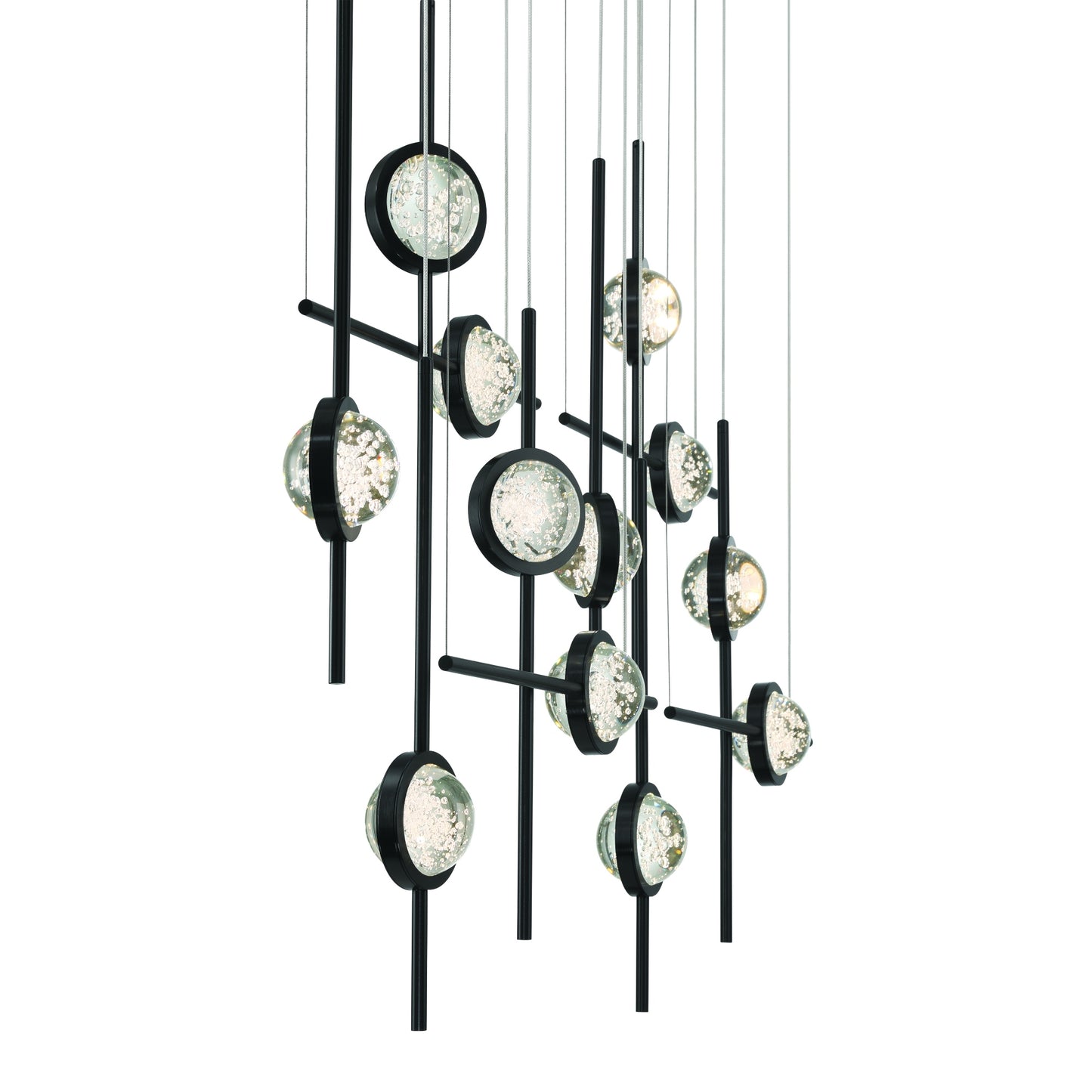 Eurofase Lighting Barletta 53" 12-Light Integrated LED Clear Glass Shade Anodized Black Grand Chandelier