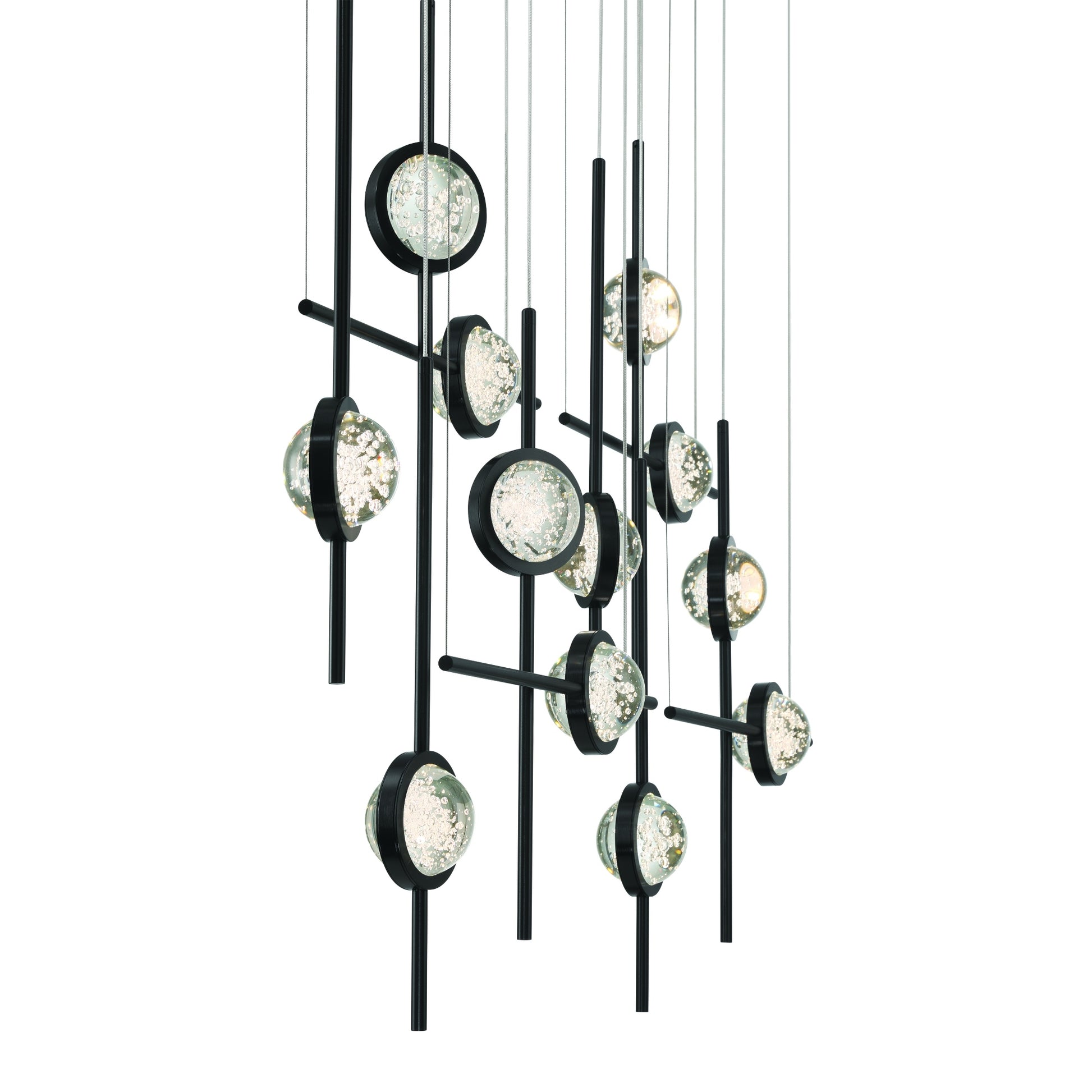 Eurofase Lighting Barletta 53" 12-Light Integrated LED Clear Glass Shade Anodized Black Grand Chandelier