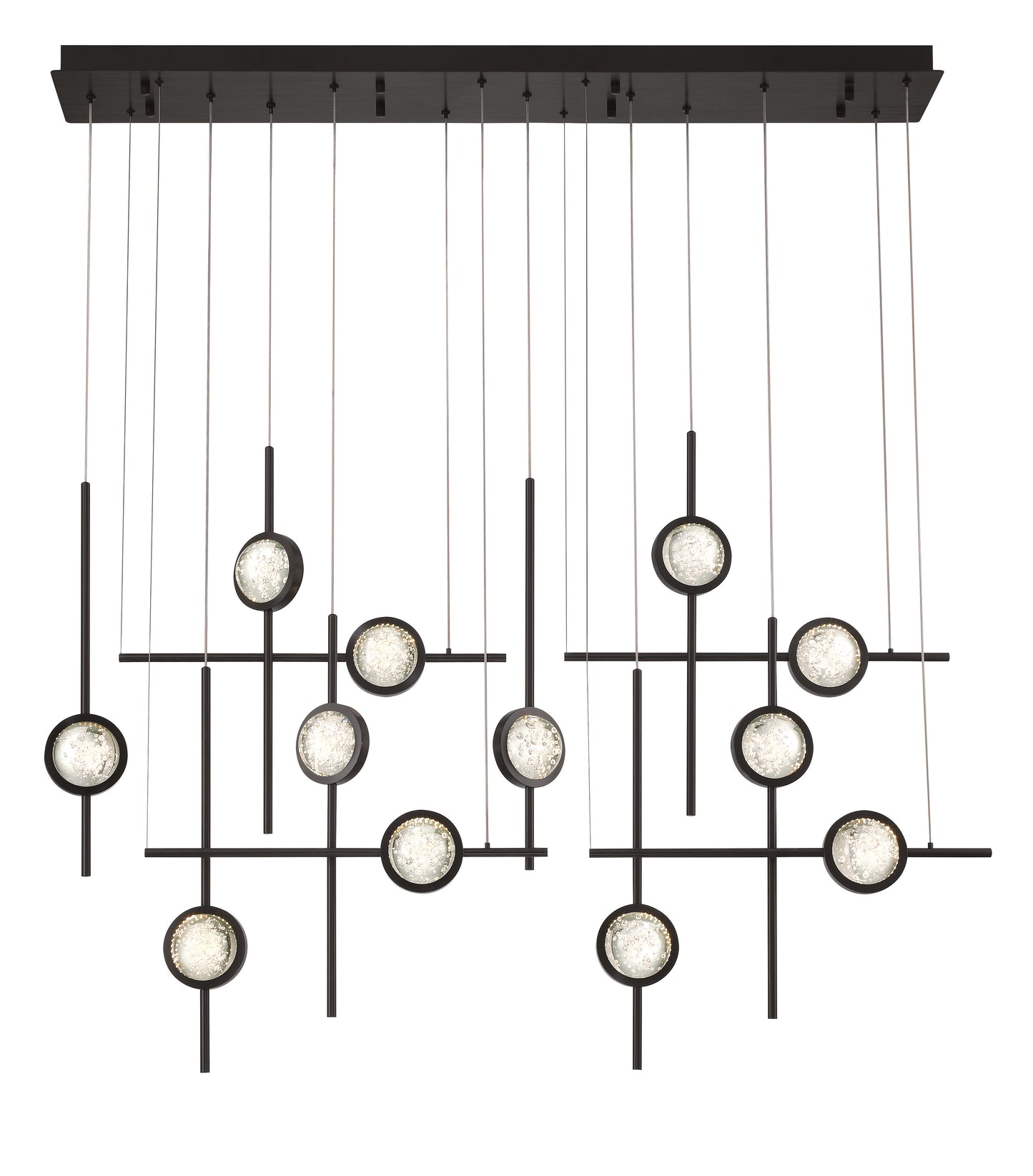 Eurofase Lighting Barletta 53" 12-Light Integrated LED Clear Glass Shade Anodized Black Grand Chandelier