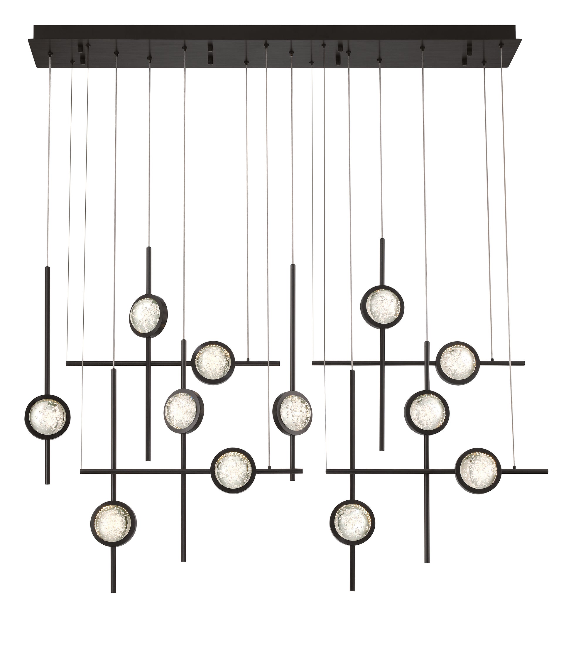 Eurofase Lighting Barletta 53" 12-Light Integrated LED Clear Glass Shade Anodized Black Grand Chandelier