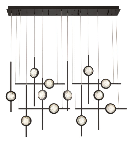 Eurofase Lighting Barletta 53" 12-Light Integrated LED Clear Glass Shade Anodized Black Grand Chandelier