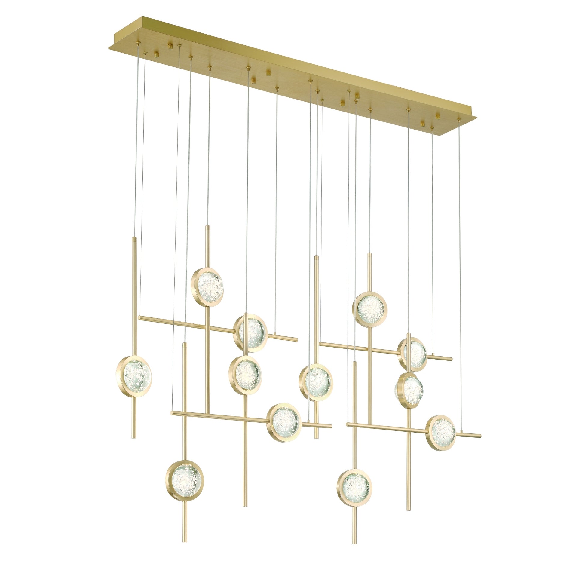 Eurofase Lighting Barletta 53" 12-Light Integrated LED Clear Glass Shade Anodized Gold Grand Chandelier