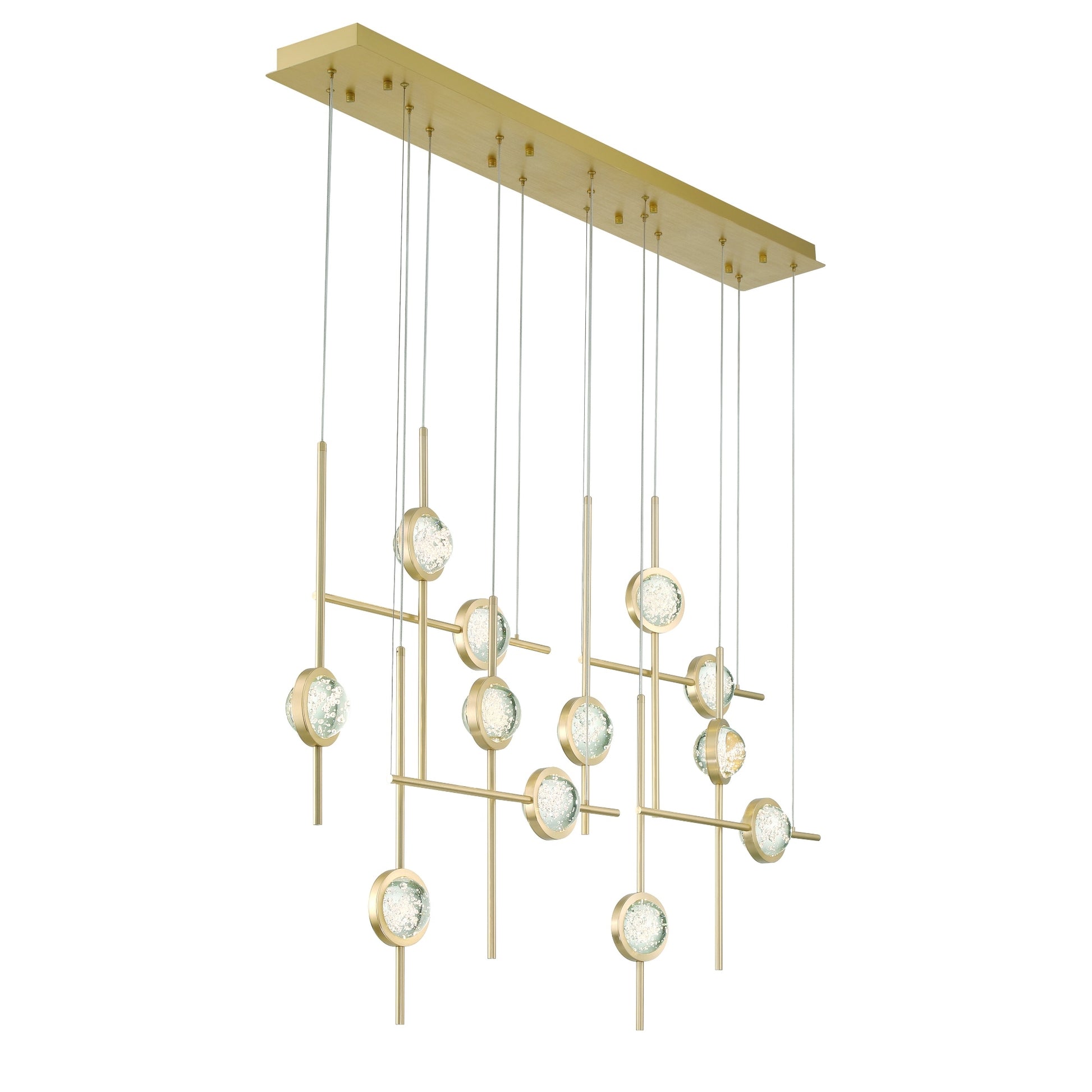 Eurofase Lighting Barletta 53" 12-Light Integrated LED Clear Glass Shade Anodized Gold Grand Chandelier
