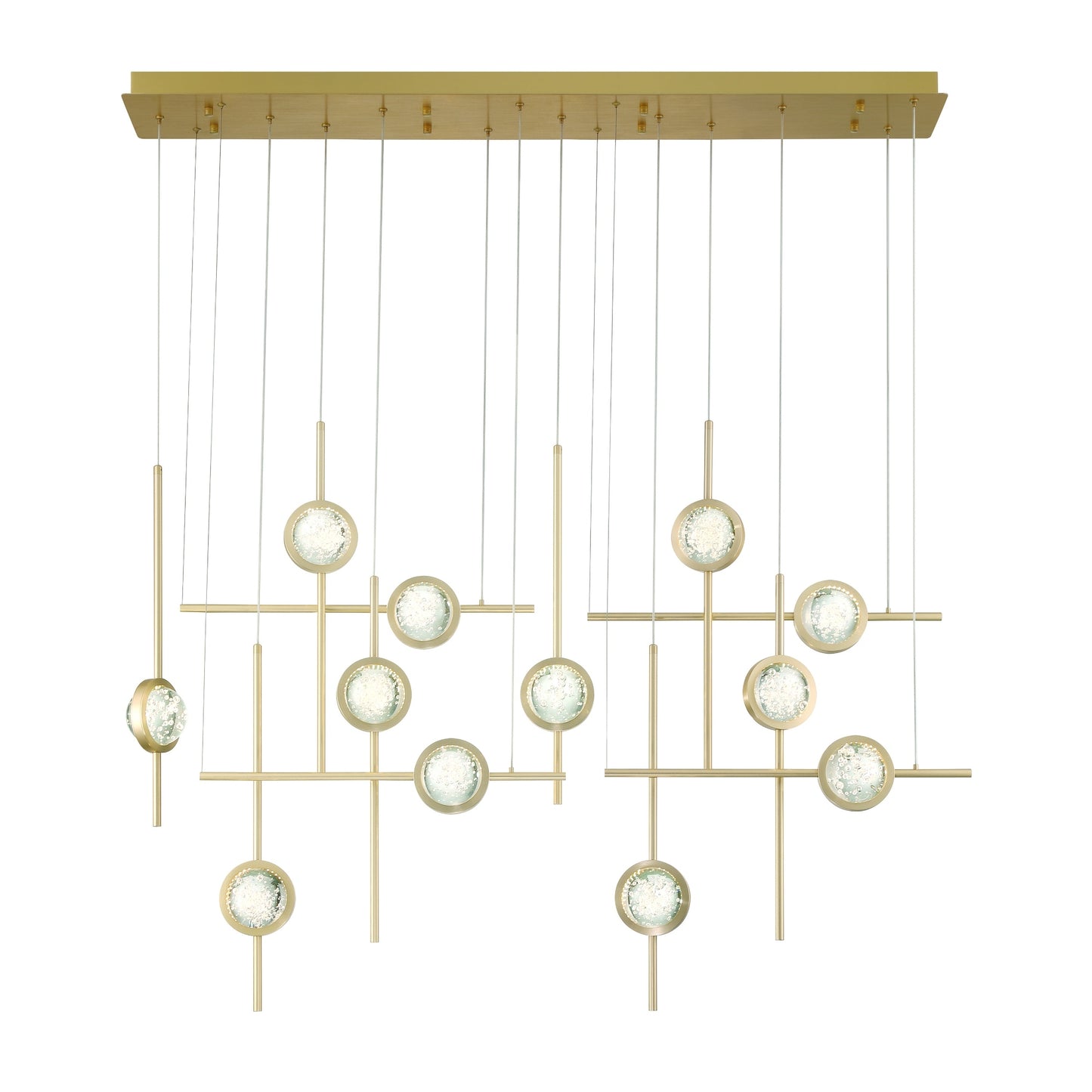 Eurofase Lighting Barletta 53" 12-Light Integrated LED Clear Glass Shade Anodized Gold Grand Chandelier