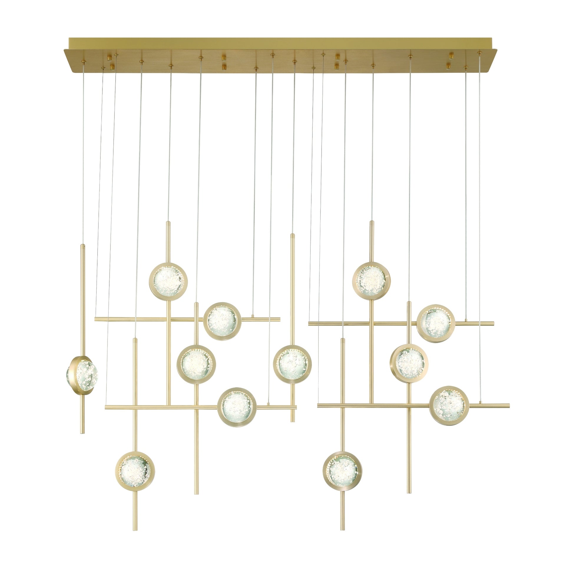 Eurofase Lighting Barletta 53" 12-Light Integrated LED Clear Glass Shade Anodized Gold Grand Chandelier