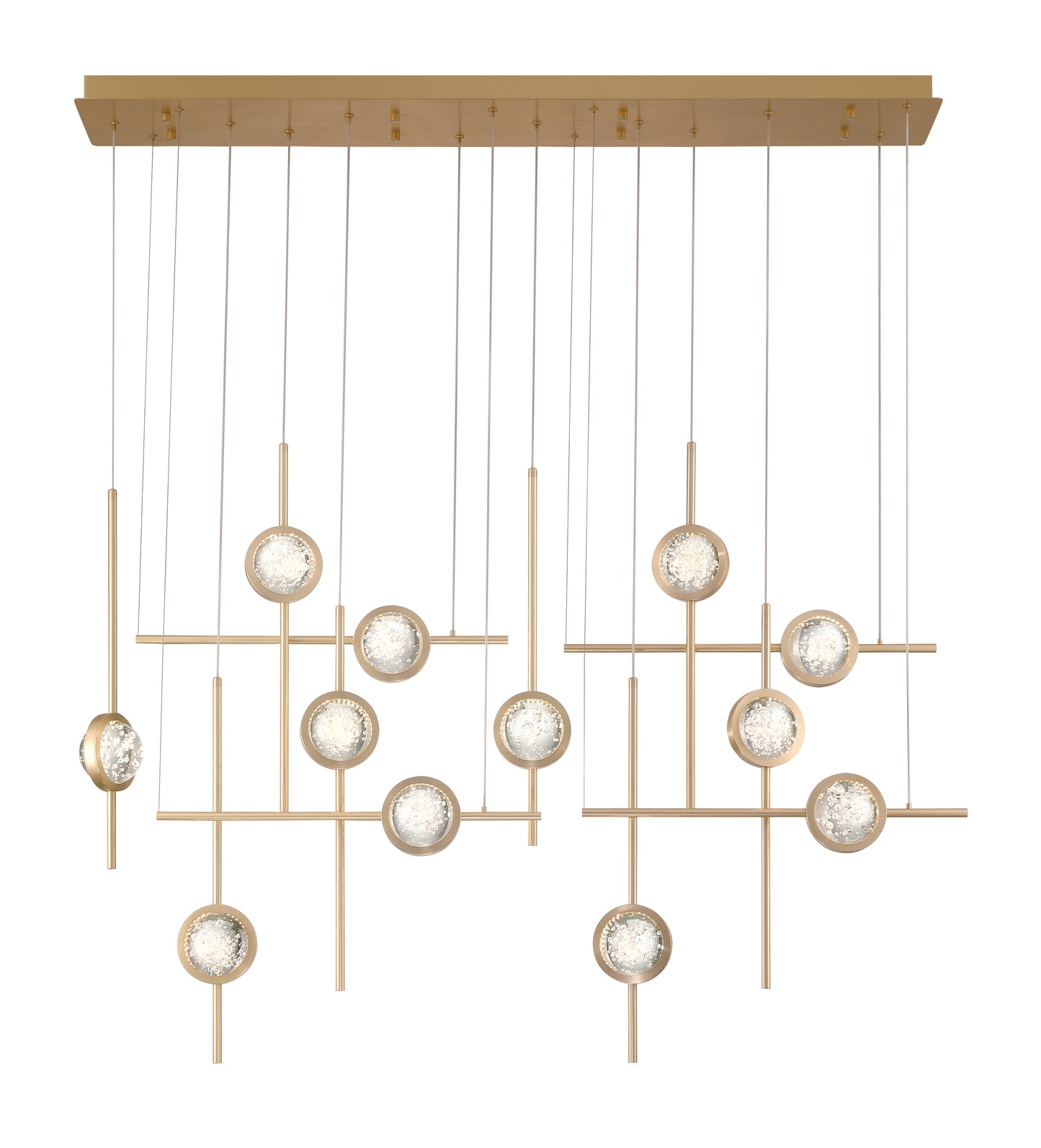 Eurofase Lighting Barletta 53" 12-Light Integrated LED Clear Glass Shade Anodized Gold Grand Chandelier