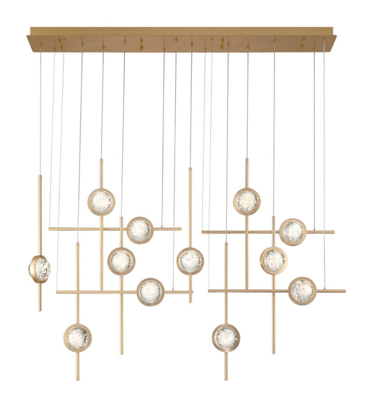 Eurofase Lighting Barletta 53" 12-Light Integrated LED Clear Glass Shade Anodized Gold Grand Chandelier