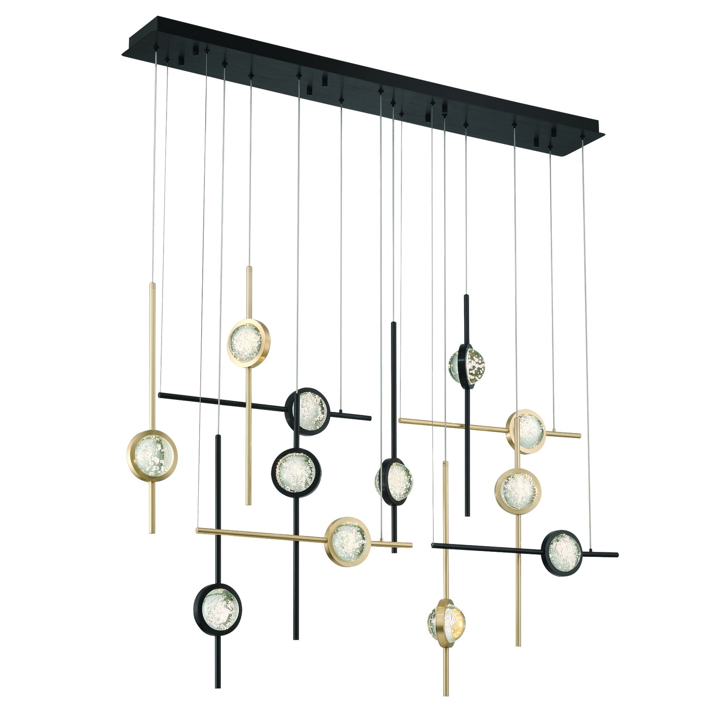 Eurofase Lighting Barletta 53" 12-Light Integrated LED Clear Glass Shade Anodized Gold and Black Grand Chandelier
