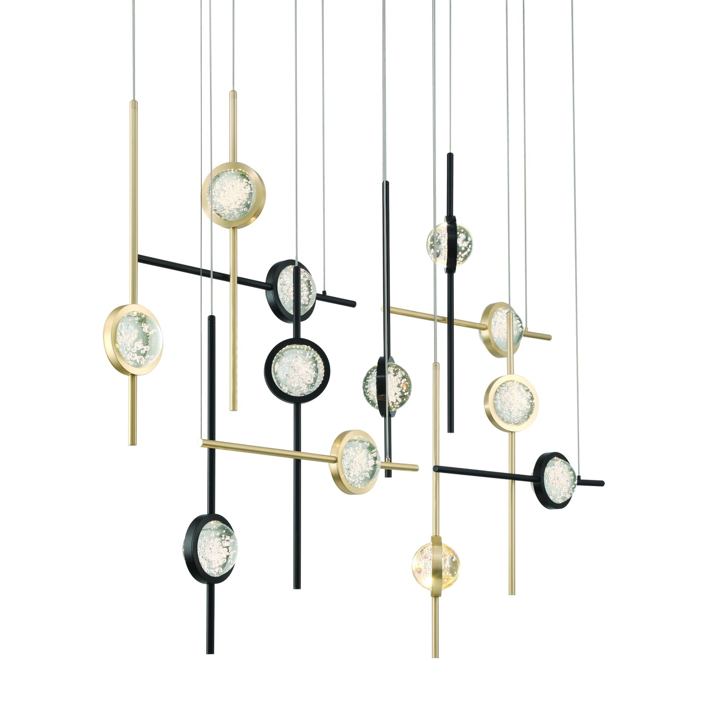 Eurofase Lighting Barletta 53" 12-Light Integrated LED Clear Glass Shade Anodized Gold and Black Grand Chandelier