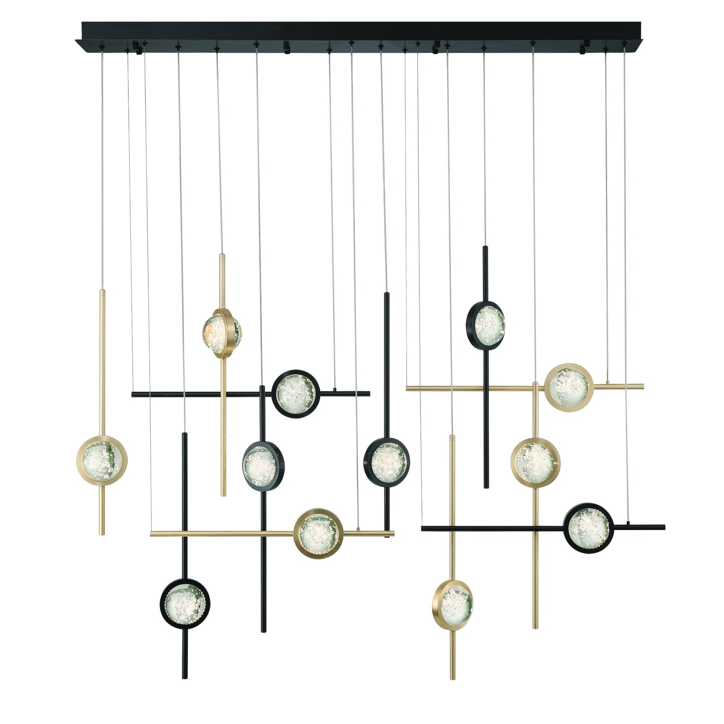 Eurofase Lighting Barletta 53" 12-Light Integrated LED Clear Glass Shade Anodized Gold and Black Grand Chandelier