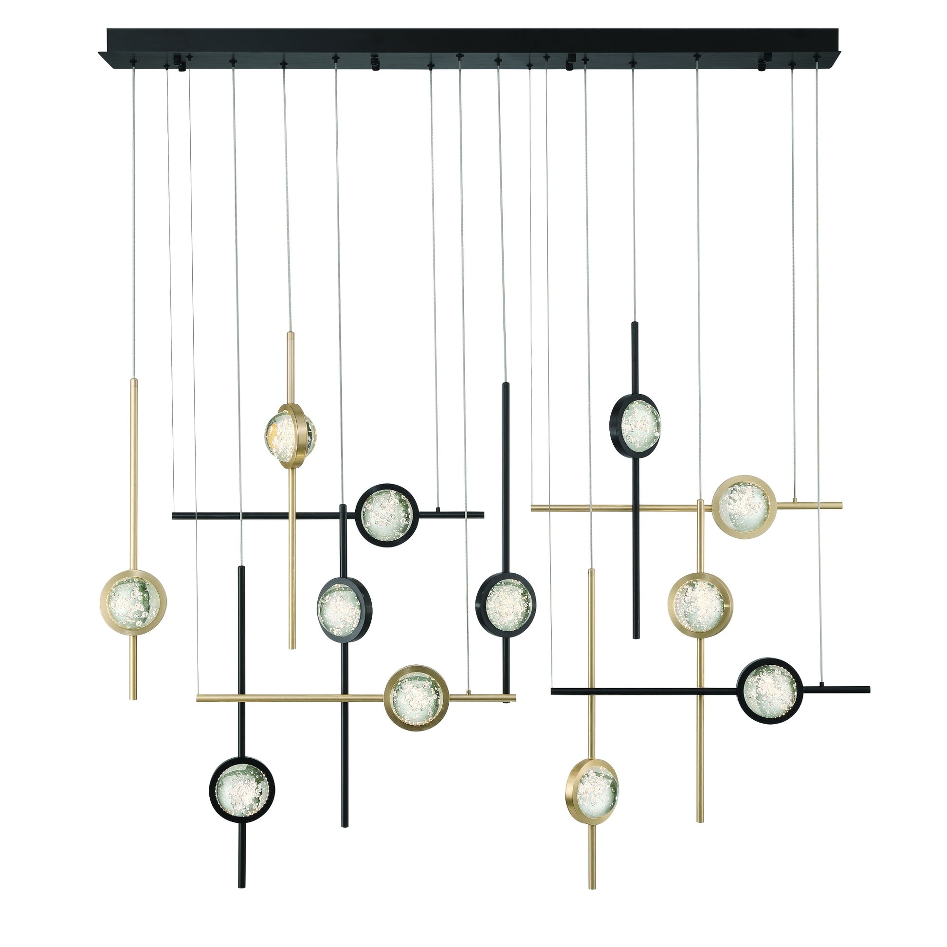 Eurofase Lighting Barletta 53" 12-Light Integrated LED Clear Glass Shade Anodized Gold and Black Grand Chandelier