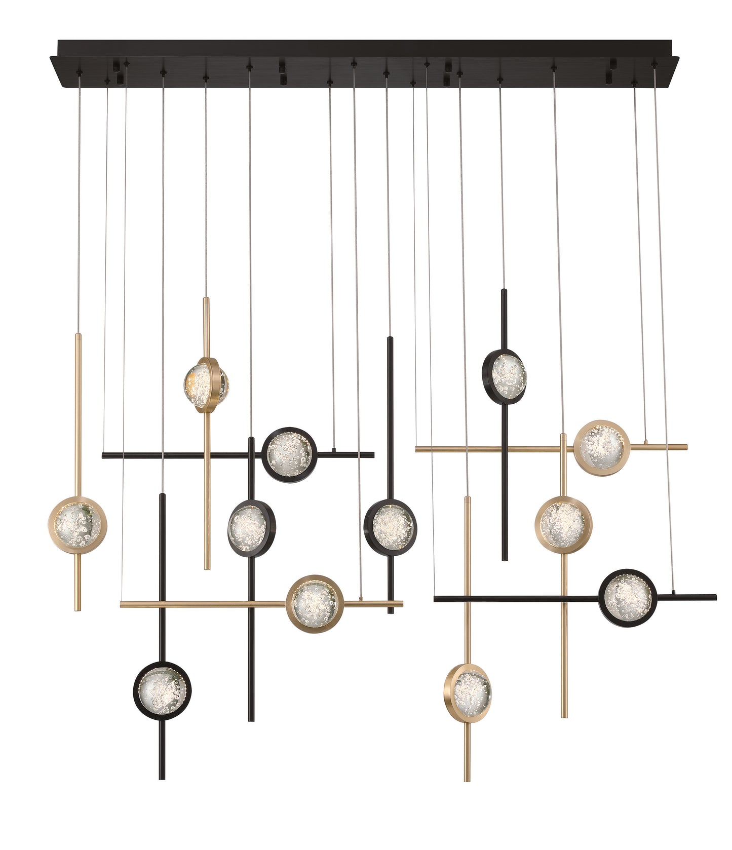 Eurofase Lighting Barletta 53" 12-Light Integrated LED Clear Glass Shade Anodized Gold and Black Grand Chandelier