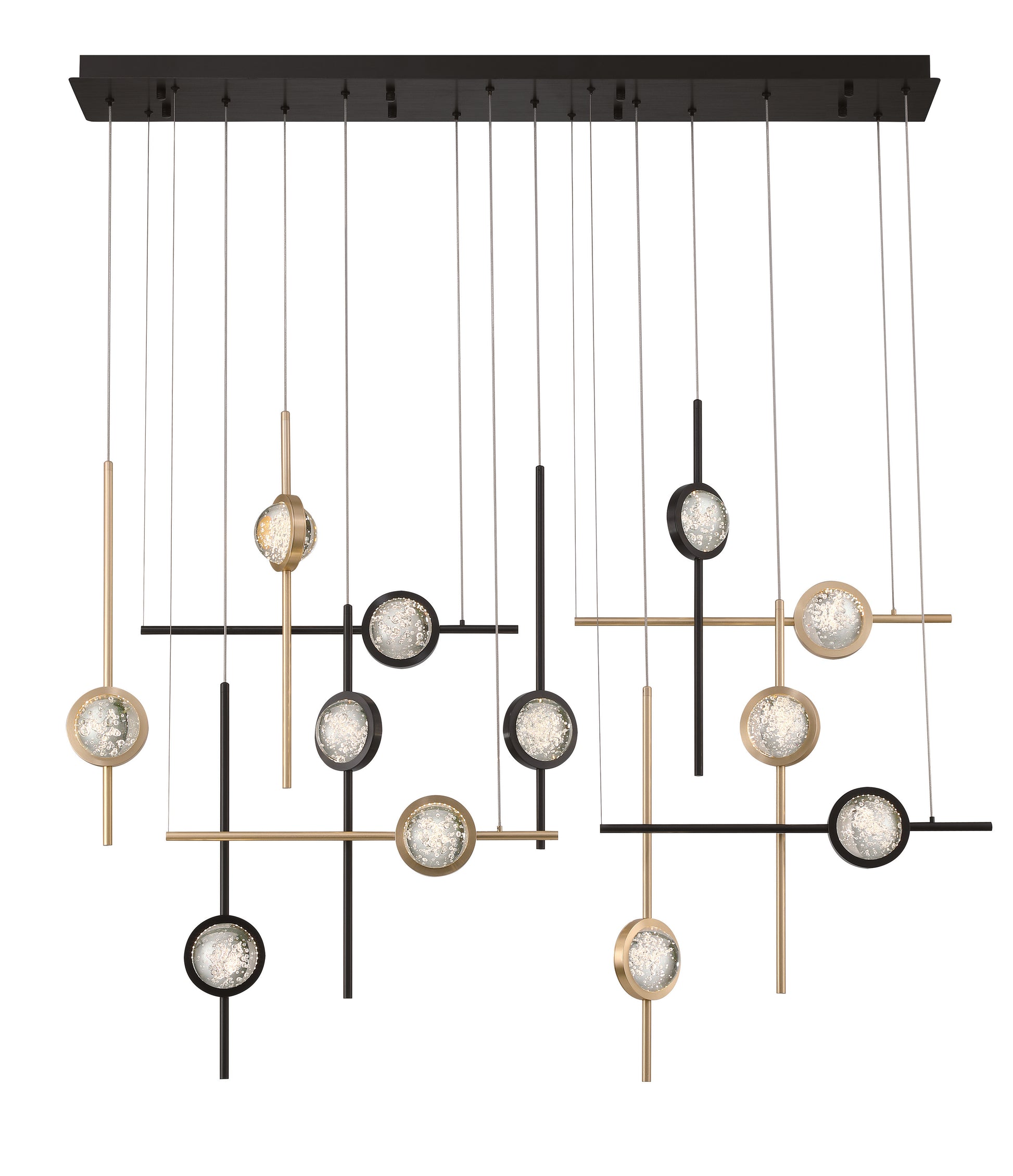 Eurofase Lighting Barletta 53" 12-Light Integrated LED Clear Glass Shade Anodized Gold and Black Grand Chandelier